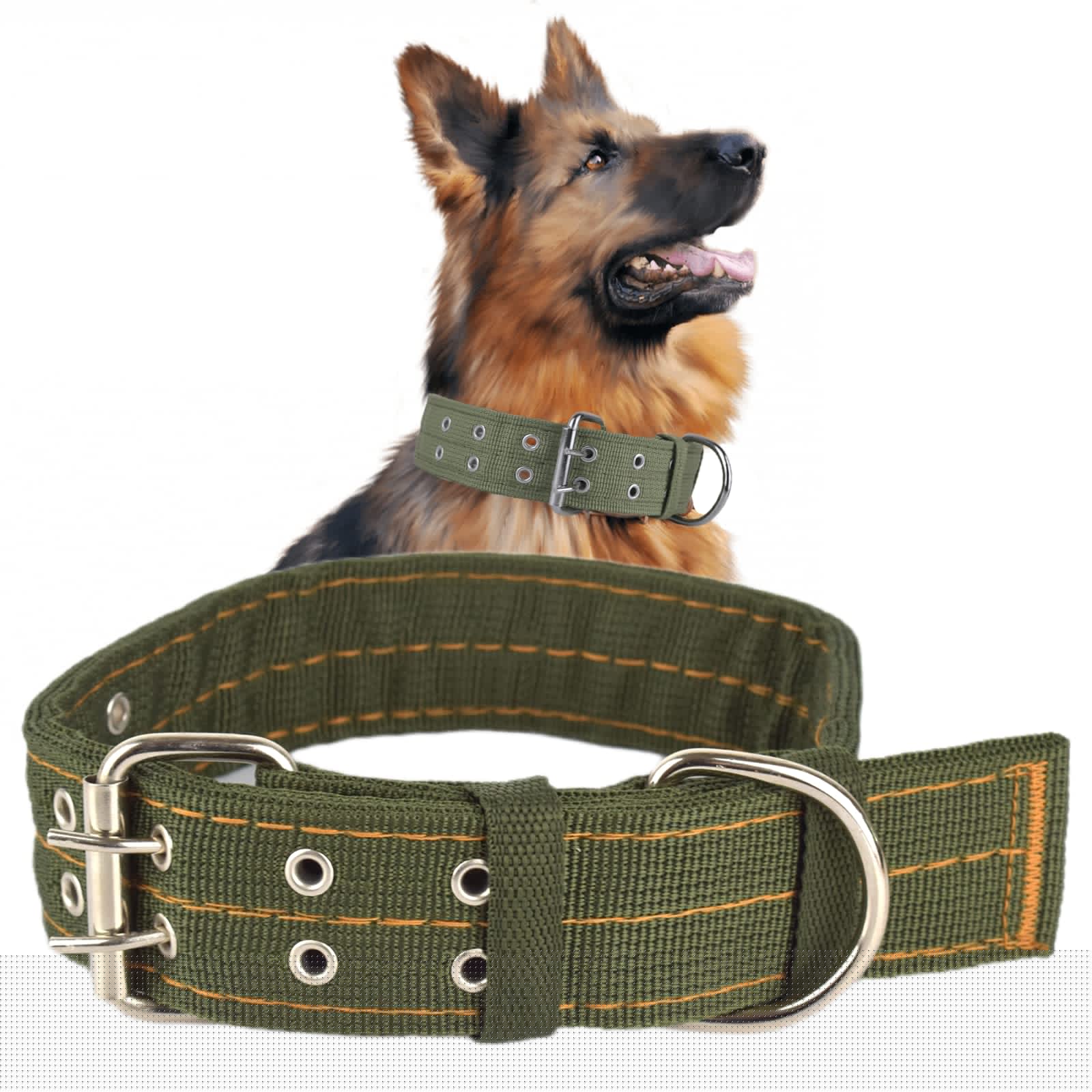 Military Adjustable Dog Collar - 2'' Wide Heavy Duty Nylon Tactical Collar with D-Ring & Buckle for Large Dogs - Perfect for Outdoor Training, Hiking & Security Work