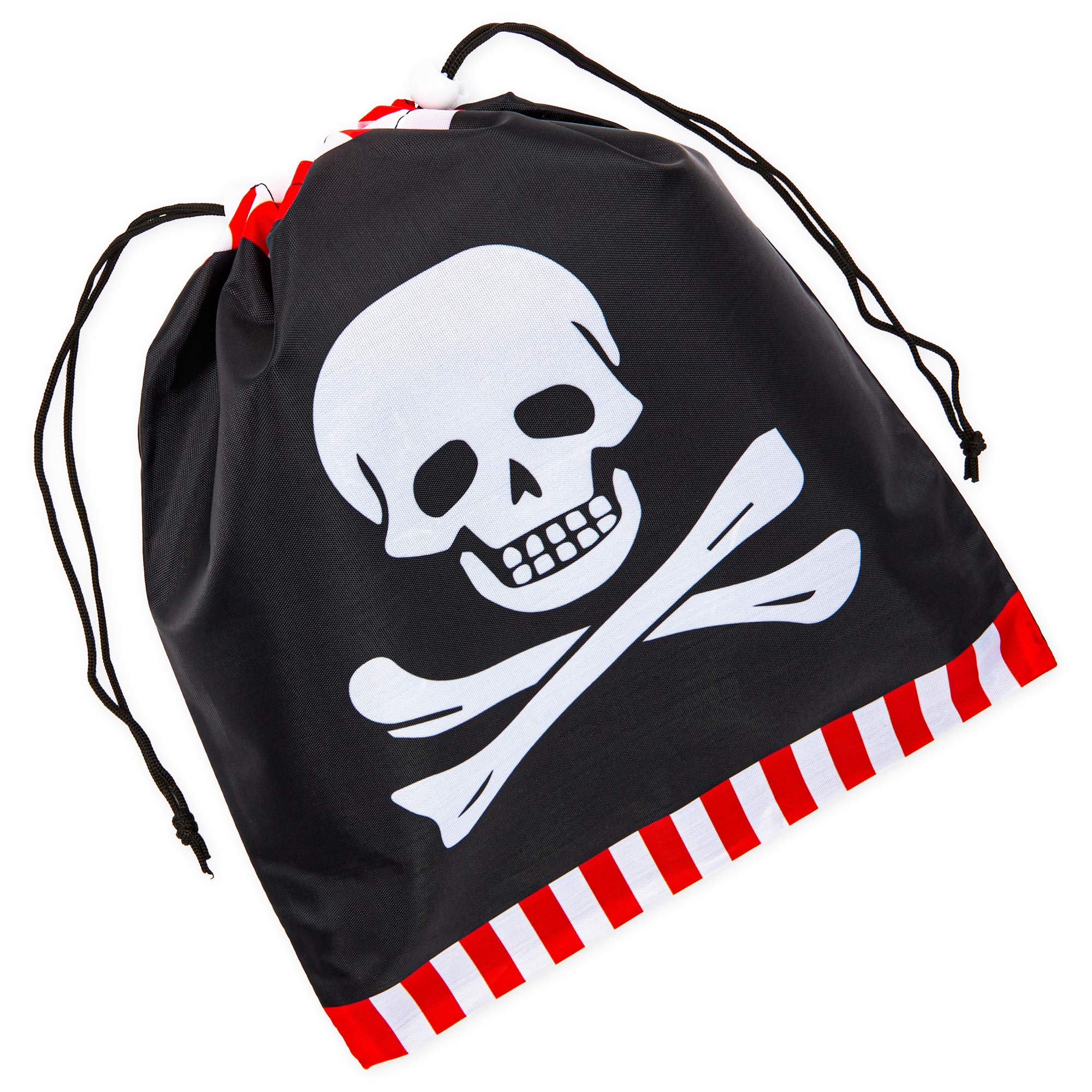 BLUE PANDA Pirate Skull Drawstring Party Favor Bags for Kids - 10x12 Inch Bulk Pack of 12 | Halloween Goodie Bags, Birthday Party Supplies & Treasure Hunt Prizes