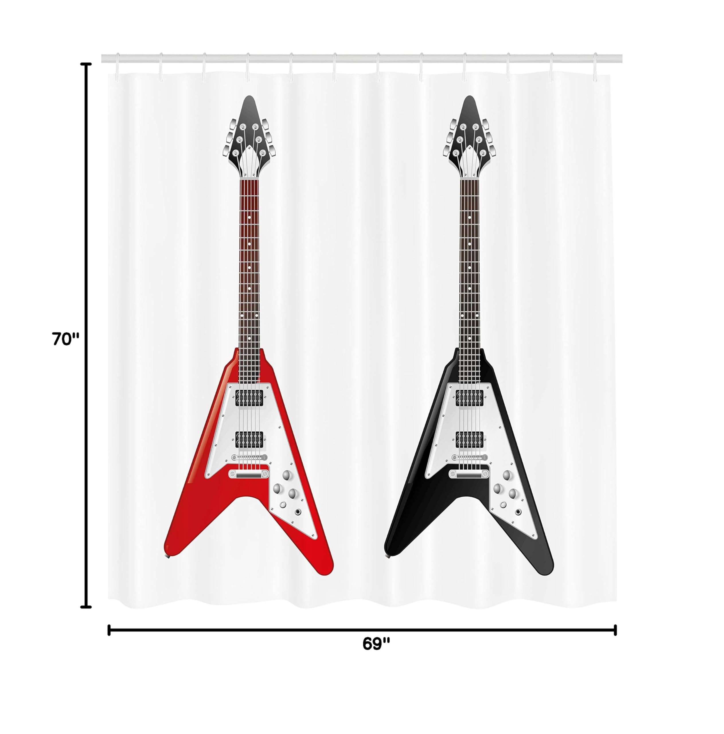 Ambesonne Guitar Shower Curtain - Musical Instrument V-Shaped Design Rock & Roll Theme, 69x70 Inch Fabric Bathroom Decor with Hooks in Vermilion Dark Grey | Perfect for Music Lovers' Bathroom & Rock-Themed Home Decor