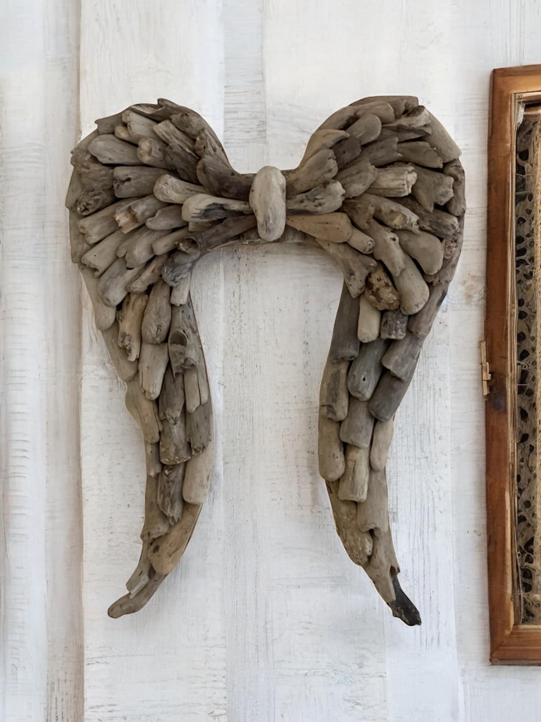 OMA Handcrafted Driftwood Angel Wings Wall Sculpture - Large Size Coastal Home Decor, Rustic Nautical Wall Art for Living Room, Bedroom & Beach House Decor