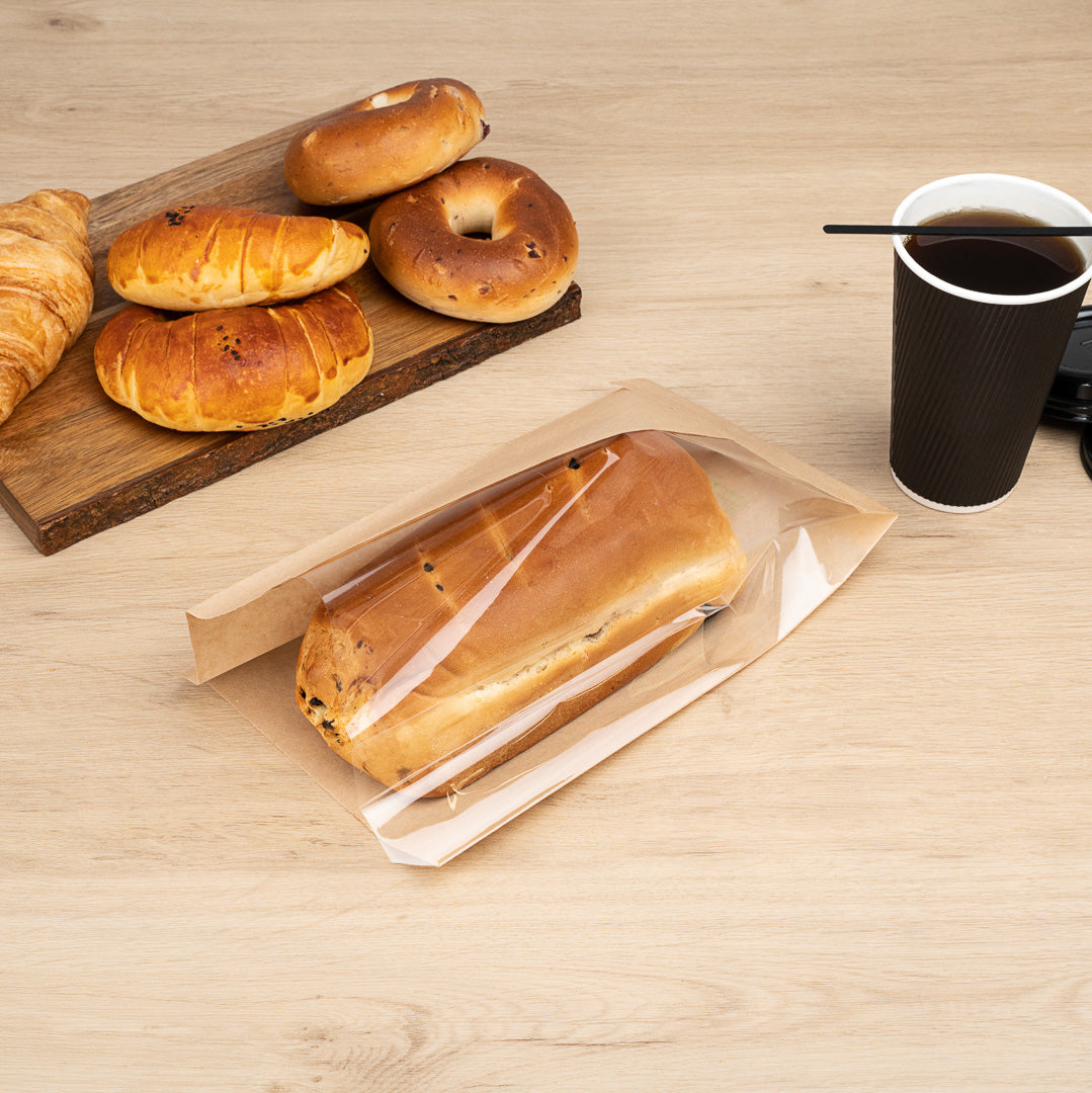 Eco-Friendly Kraft Paper Bread Bags with Side Window - 6 x 2 3/4 x 11 1/2 Inches - 100 Count Box - Perfect for Bakeries, Cafes & Artisan Bread Storage