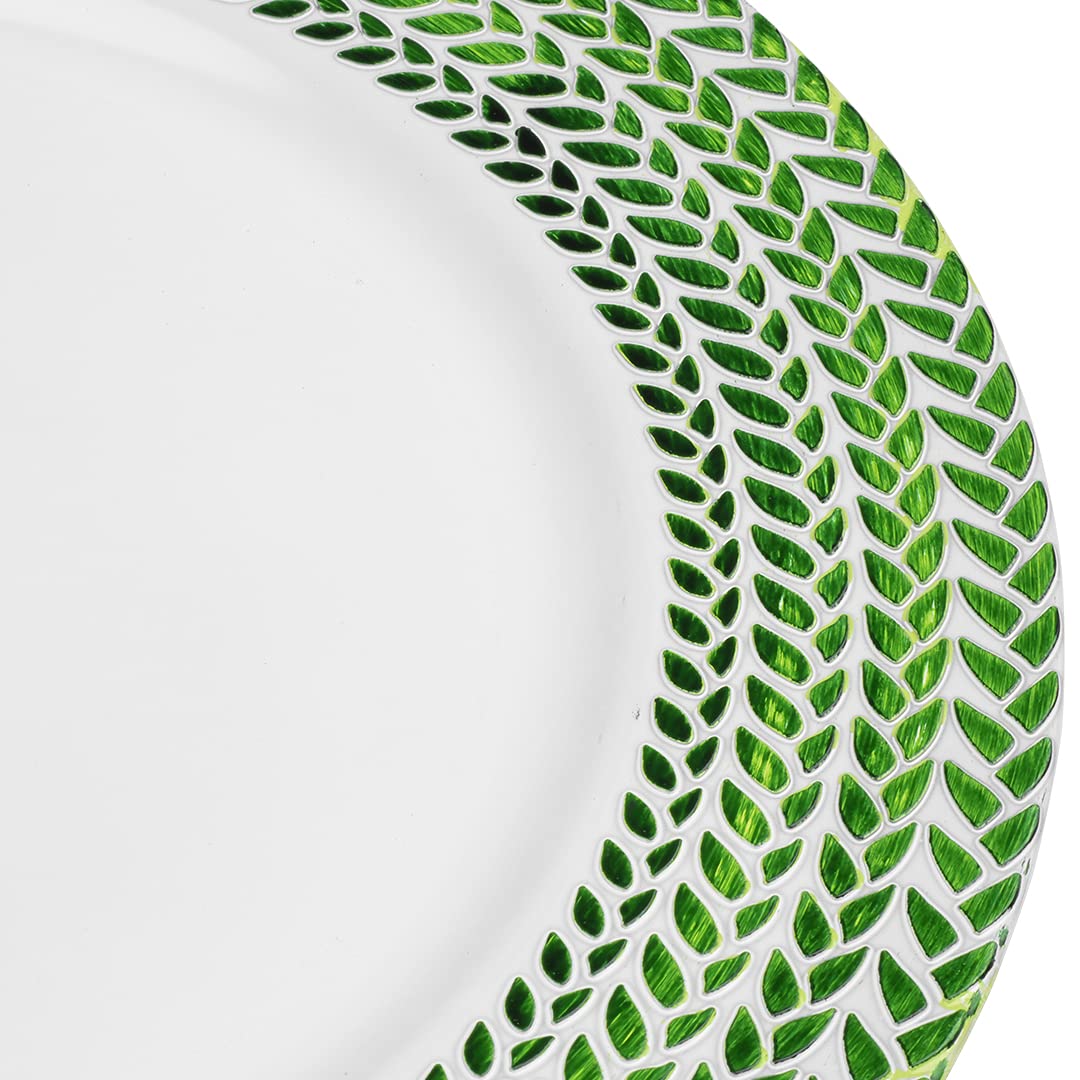 Koyal Wholesale 12-Pack Greenery Leaf Charger Plates Set - Elegant Green Dinner Plate Chargers for Weddings, Easter Brunches & Spring Decor | Bulk Leaf-Shaped Tableware for Garden Parties & Special Occasions