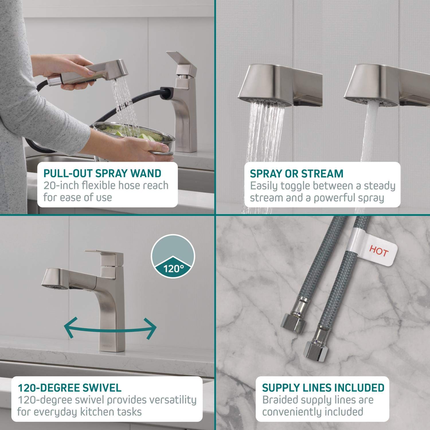 Peerless Xander Pull-Out Kitchen Sink Faucet with Sprayer - Chrome Finish P6919LF | Ideal for Modern Kitchens, Dishwashing & Food Prep