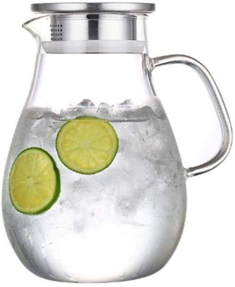 Premium Glass Teapot & Water Carafe with Stainless Steel Lid - 2500ml Leak-Proof Juice Jug for Iced Tea, Lemonade & Cold Brew - Perfect for Parties, Restaurants & Home Use