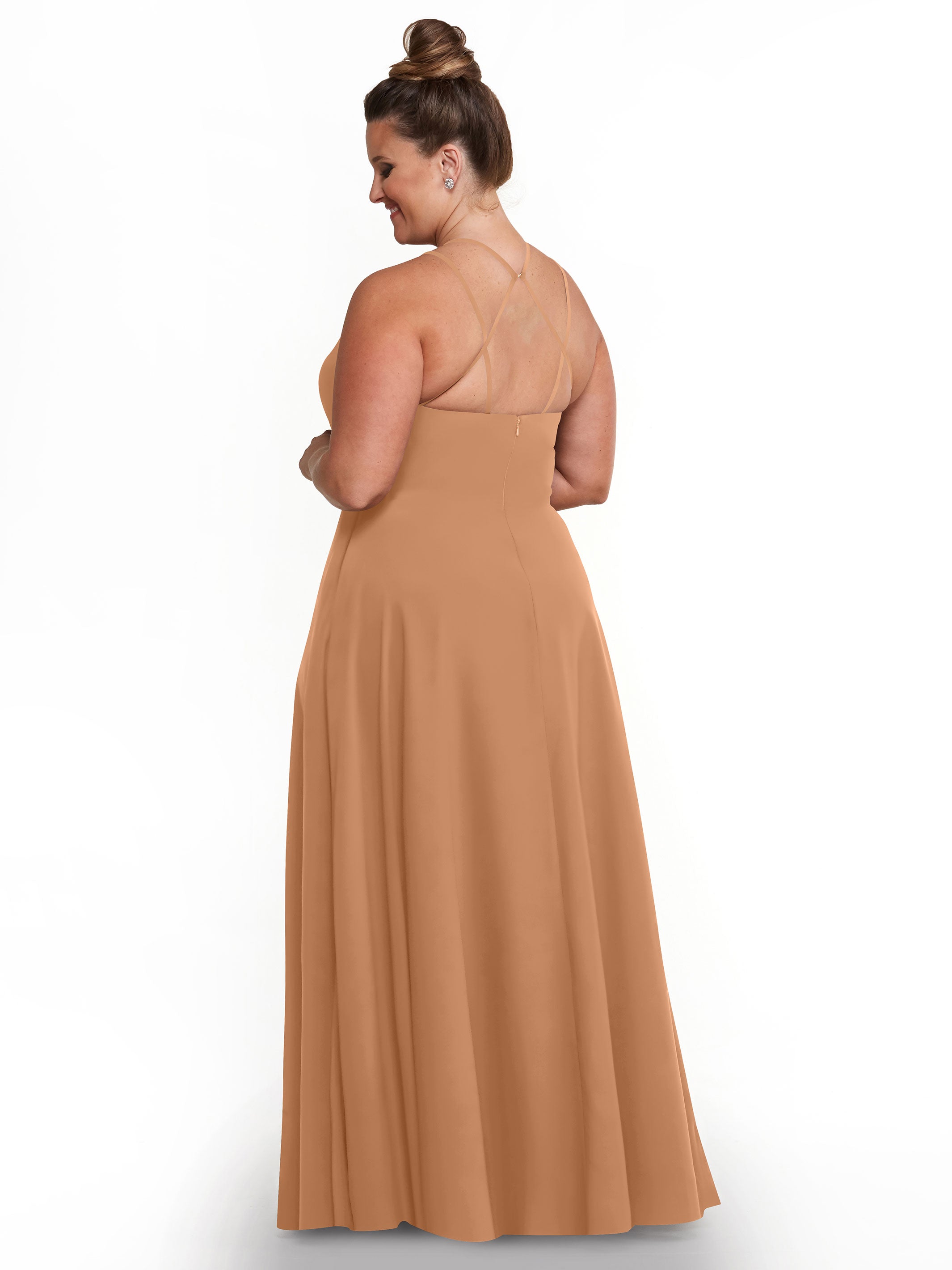 Elegant 83006 Stretch Chiffon A-Line Bridesmaid Dress with Halter Neckline - Perfect for Weddings, Formal Events & Special Occasions