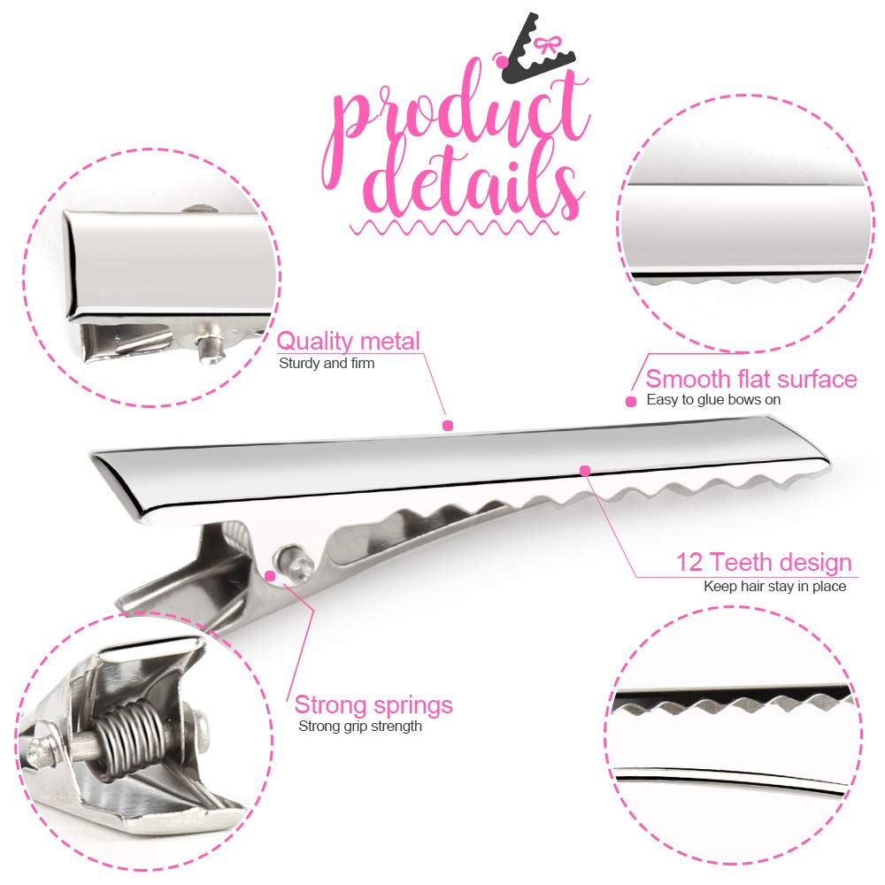 YGDZ 120pcs Silver Alligator Hair Clips - 2.17 Inch (5.5cm) Single Prong Flat Metal Hair Clips for Bow Making, DIY Crafts, Hair Styling & Accessories - Perfect for Salons, Weddings & Everyday Use