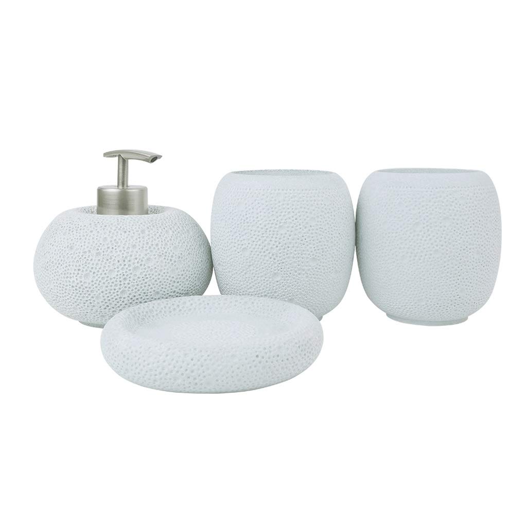 Premium Sandstone Resin Soap Dispenser & Mouthwash Cup Set - Elegant Bathroom Vanity Organizer with Brushed Nickel Finish | Perfect for Hotel, Spa & Home Decor Countertop Accessories