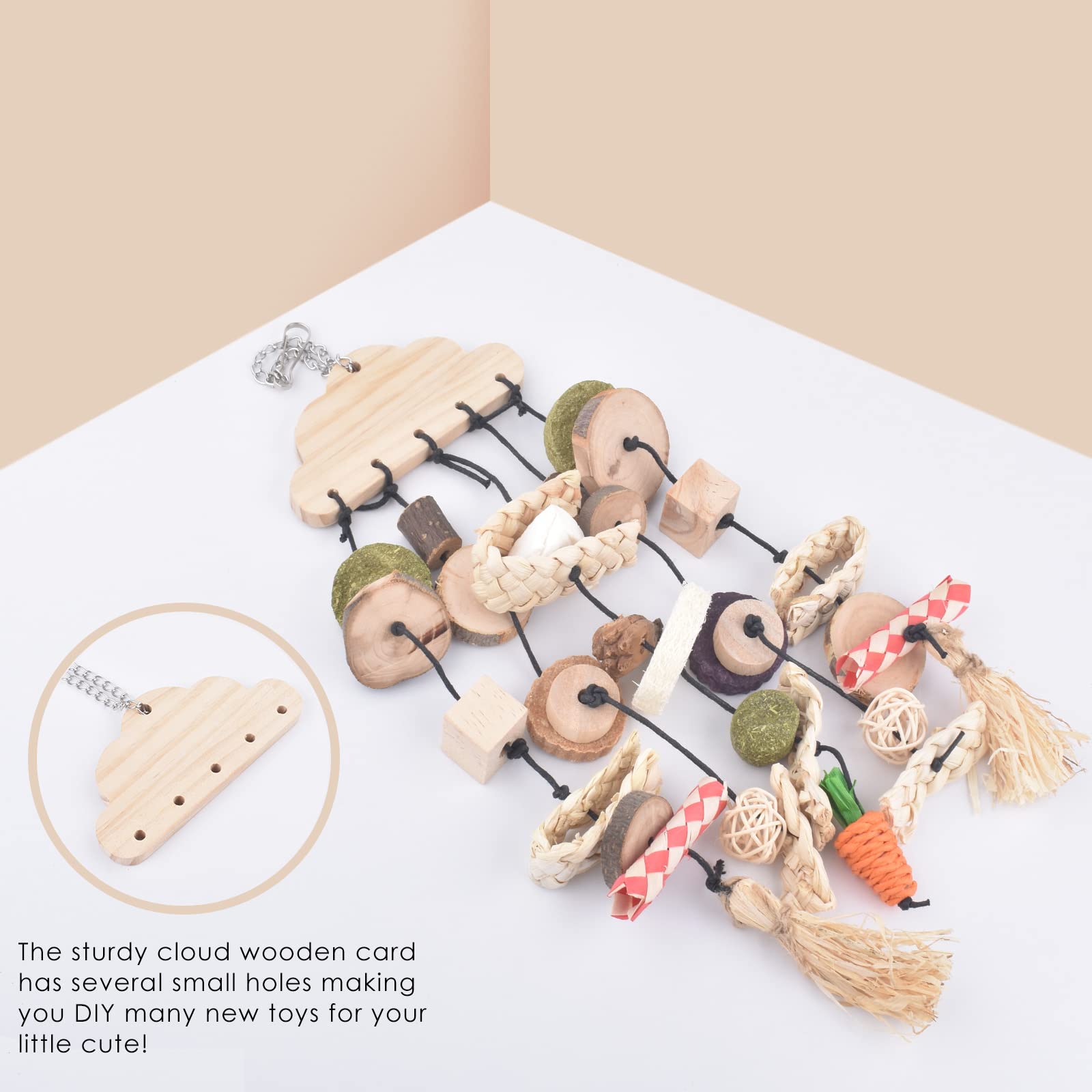 Rabbit Chew Toy with Snacks - Wooden Teeth Grinding Treat for Small Pets like Guinea Pigs & Hamsters - Cage Hanging Toy for Bunnies