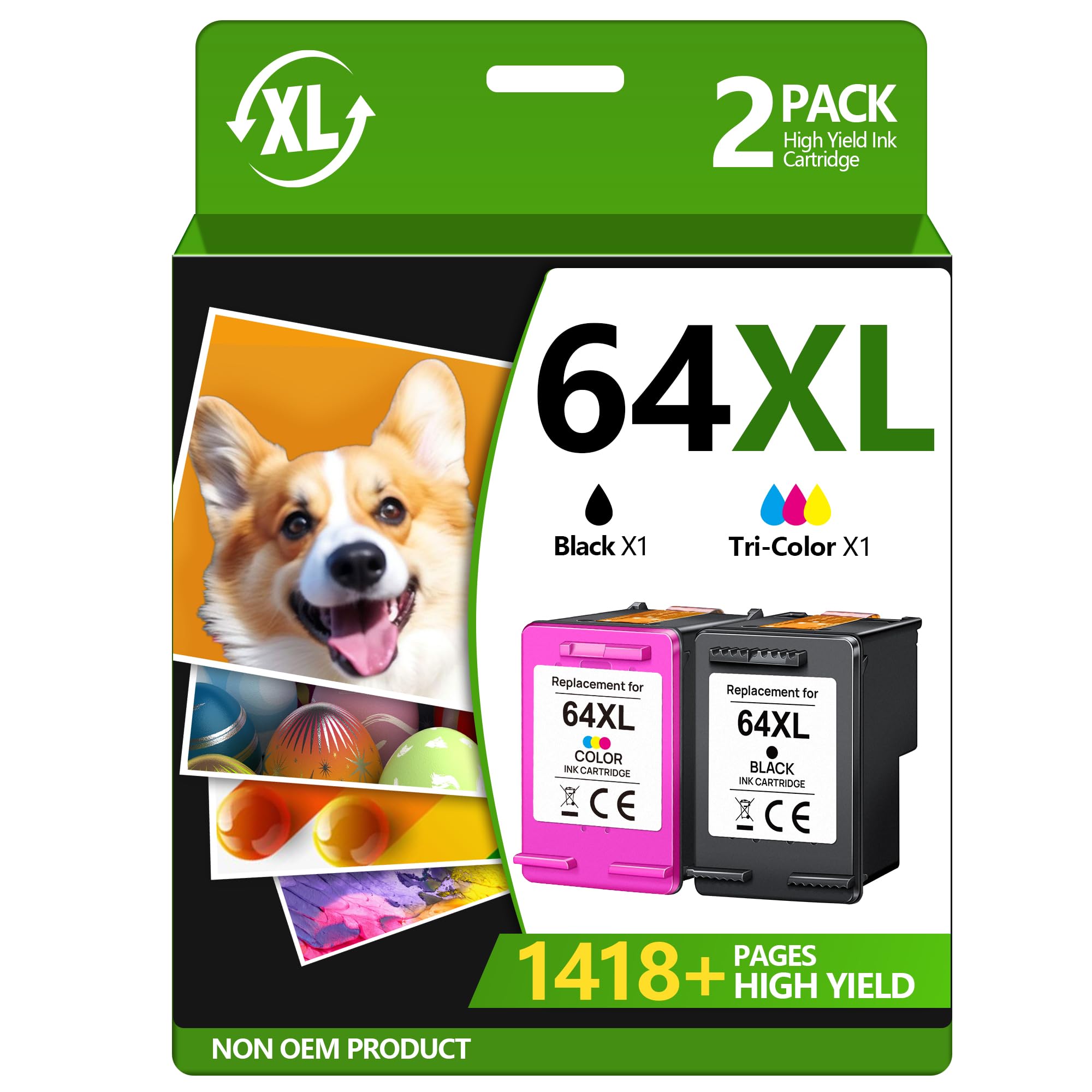 HP 64XL Ink Cartridges Combo Pack - 1 Black & 1 Color - Replacement for HP Envy Photo 7855 7858 7155 7120 Printers | High-Quality Printer Ink for Home Office & Photo Printing