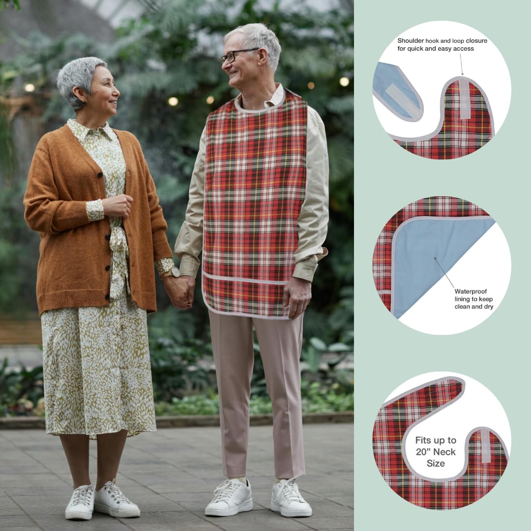 Modaliv Adult Bib for Eating - Waterproof Clothes Protector with Crumb Catcher Pocket - Reusable Bibs for Elderly, Disabled Men & Women - Ideal for Mealtime, Dining Out & Assisted Living Care