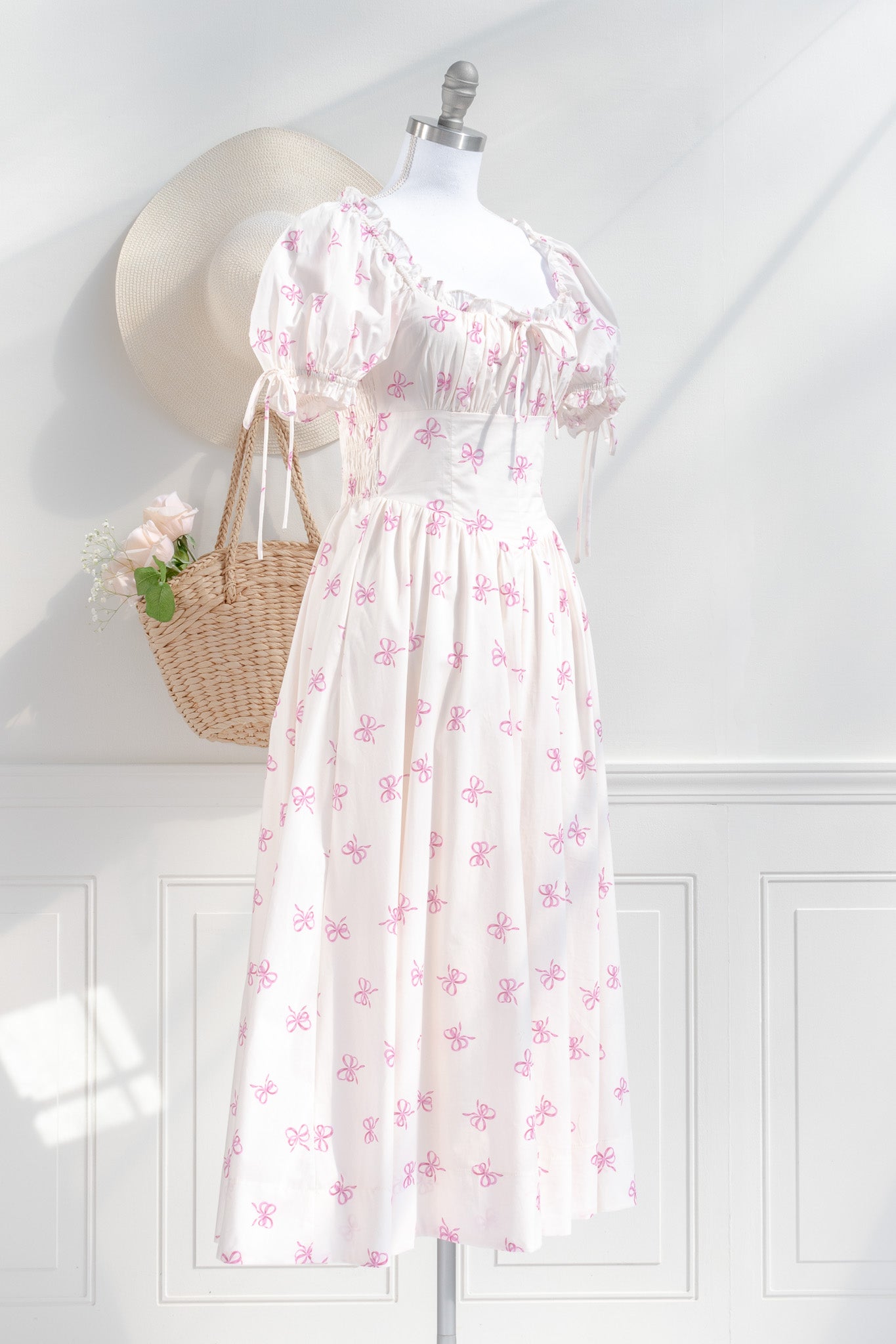 Theodora Women's Cotton Midi Dress - Flowy Summer Casual Dress with Short Sleeves for Beach, Vacation & Everyday Wear