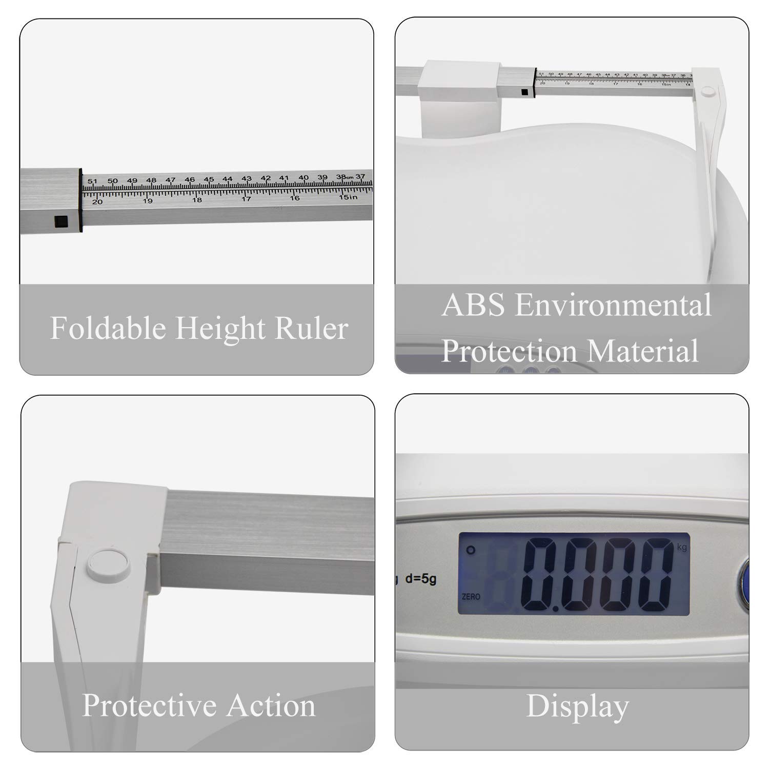 **Digital Kitchen Scale & Baby Weighing Scale - 20KG/44LB Capacity with Foldable 35-70CM Height Ruler - Perfect for Cooking, Baking, Infant Growth Tracking & Pet Weight Monitoring**