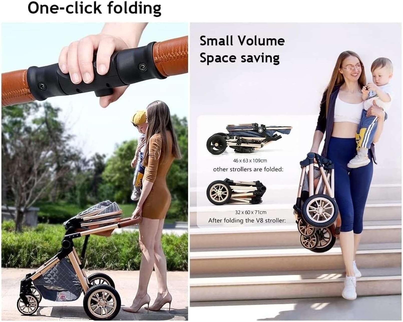 3 in 1 Baby Stroller with Car Seat & Base - Lightweight Travel System, Foldable Aluminum Frame Stroller with High Landscape View - Perfect for Newborns to Toddlers (Grey) | Ideal for Shopping, Travel & Daily Walks