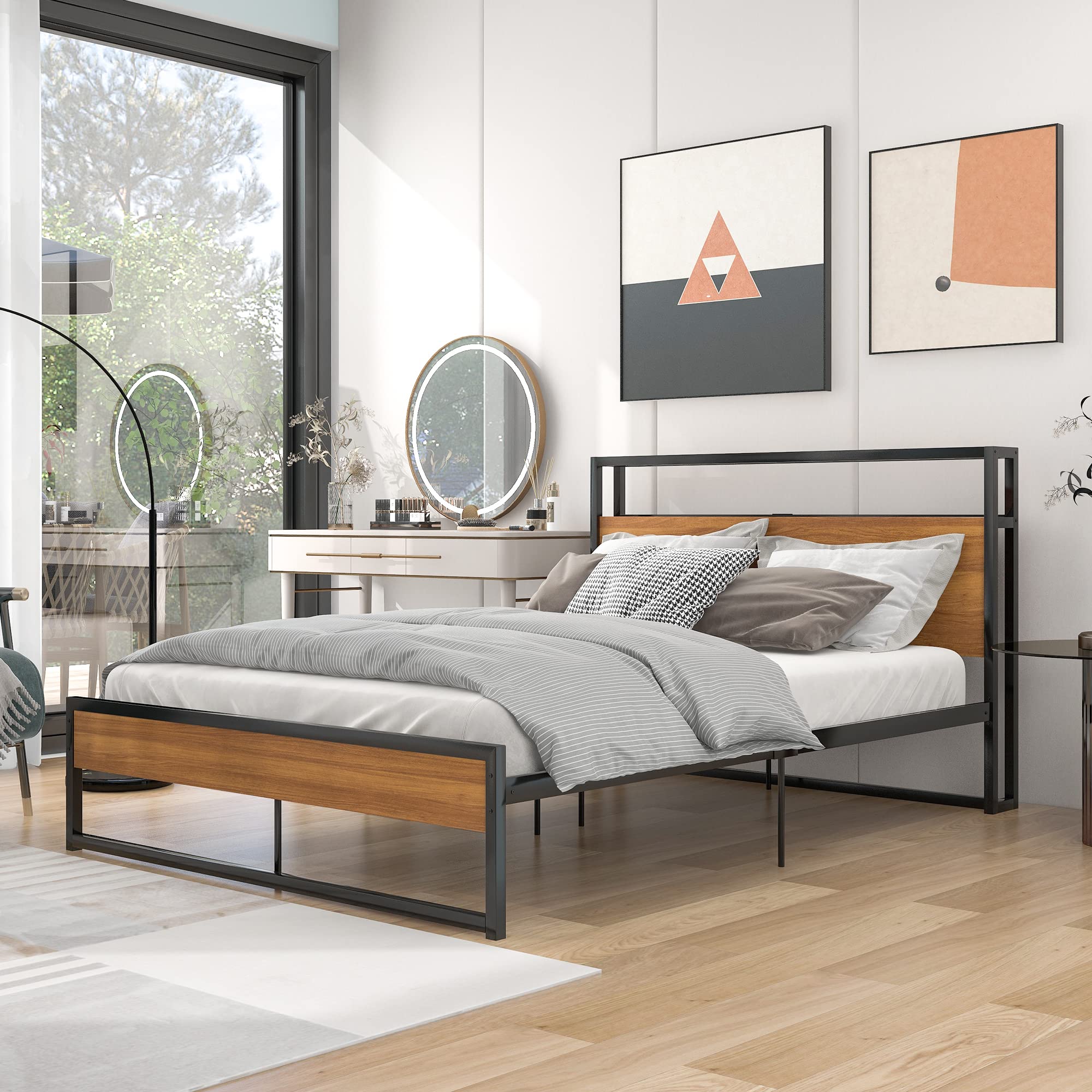 Full Size Platform Bed Frame with USB Ports & Power Outlets - Sturdy Metal Bed Frame with Storage Drawers, Heavy Duty Slat Support & Center Legs - No Box Spring Required (Black, Full) - Perfect for Modern Bedrooms, Guest Rooms & Small Spaces