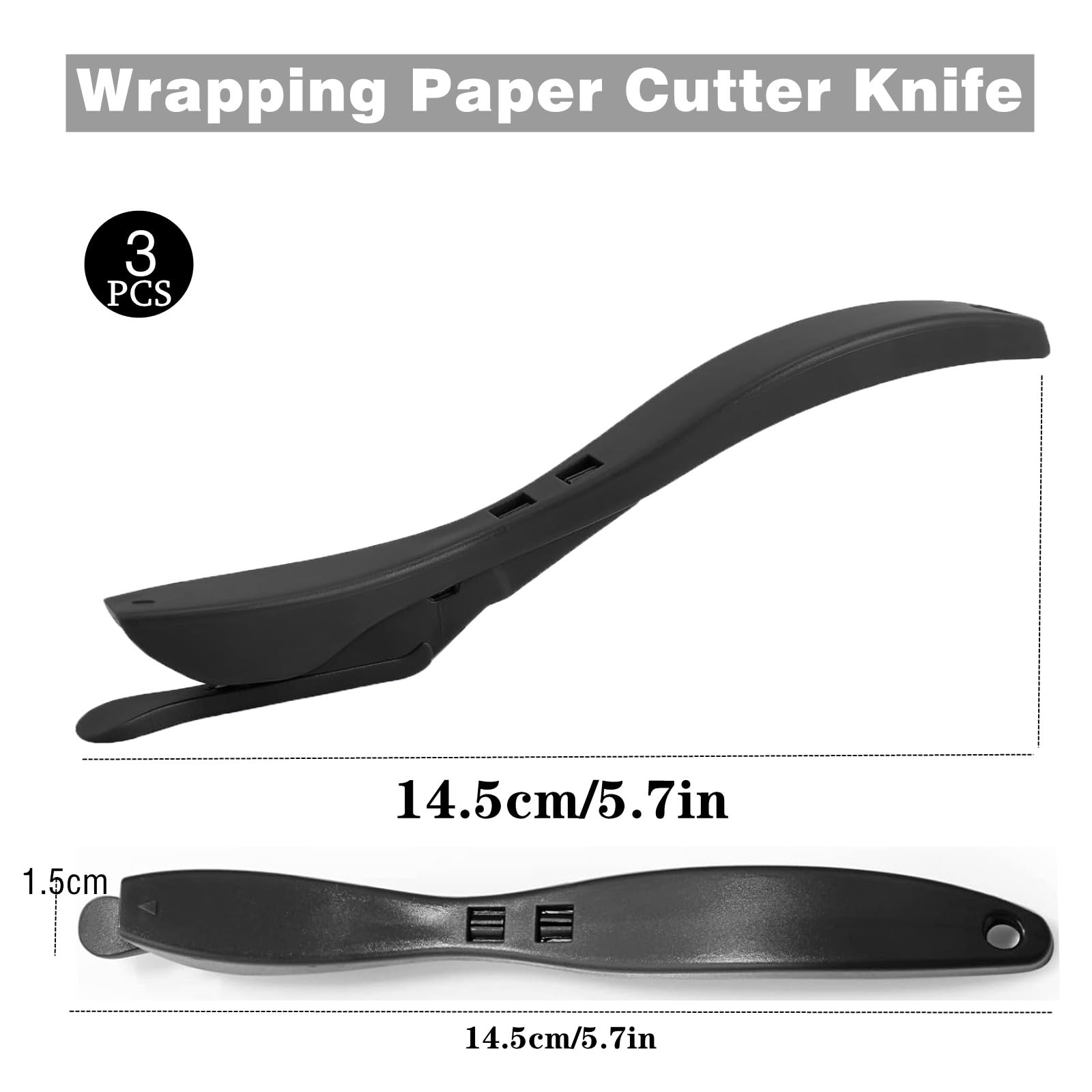 YVPSI Wrapping Paper Cutter - 3-Piece Vinyl Film Cutting Tool for Gift Wrapping & Car Wraps - Safety Knife for Thick Large Rolls (Black) - Perfect for Holiday Gifts, DIY Projects & Professional Vinyl Installation