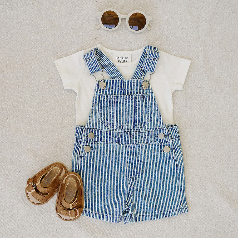 Stylish Blue Stripe Short Overalls for Women - Trendy Denim Jumpsuit with Pockets | Perfect for Casual Outings, Summer Festivals & Everyday Wear