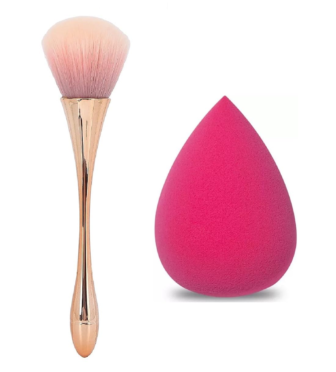 Beautiflame 1PC Nail Dust Cleaning Brush & 1PC Soft Foundation Brush Set - Golden Manicure Tools for Nail Art Powder Removal & Makeup Application | Perfect for DIY Nail Salon & Professional Makeup Artists