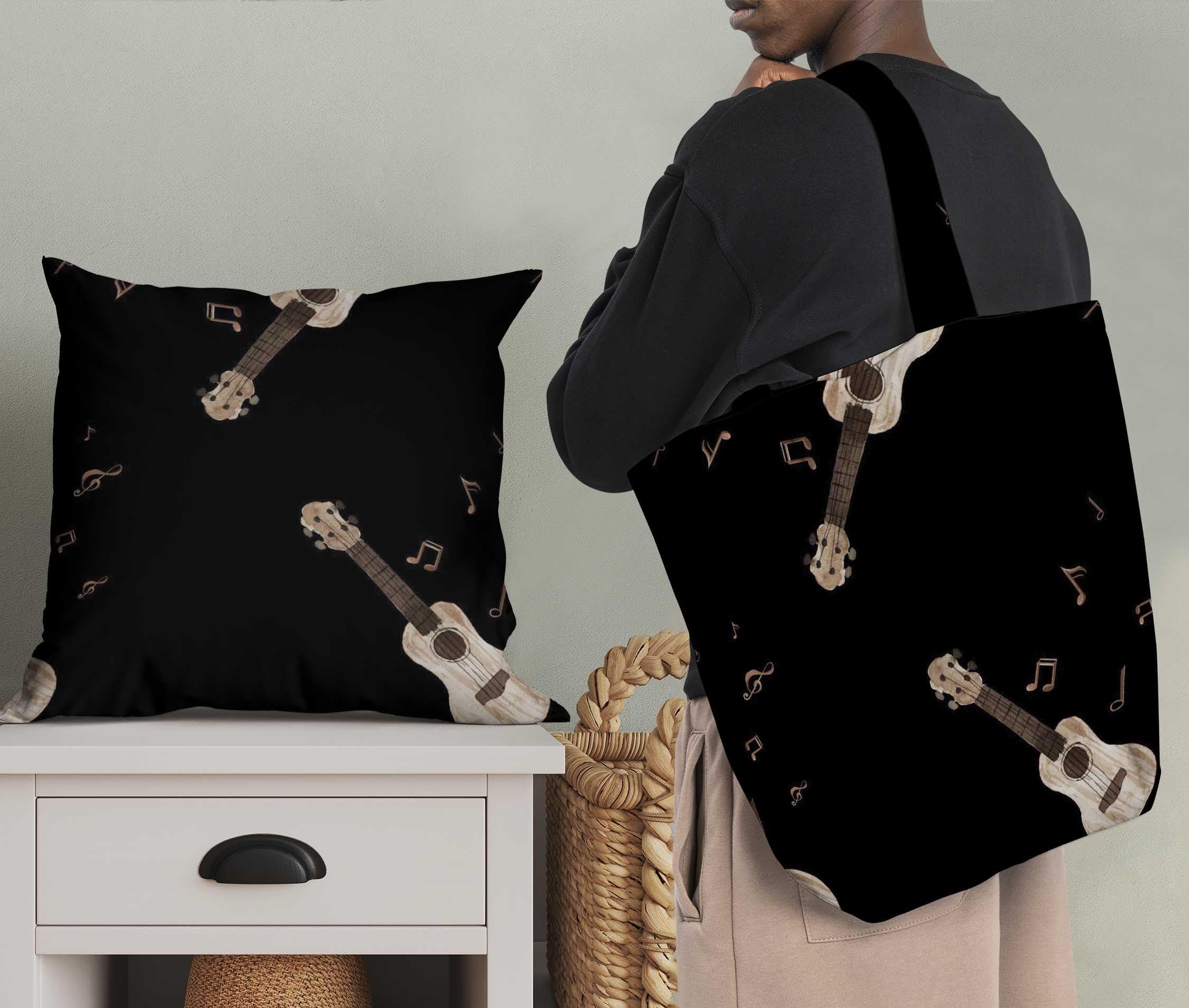 Soimoi Black Polyester Crepe Fabric by The Yard - 42 Inch Wide - Musical Instrument Print Fabric for Apparel & Home Decor - Perfect for Dresses, Curtains & Craft Projects