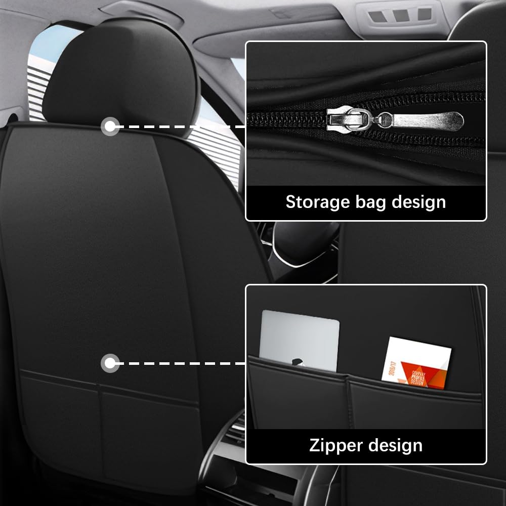 Premium Nappa Leather Seat Covers for Volkswagen VW Taos 2022-2024 - Waterproof Soft Car Seat Protectors with Airbag Compatibility (5-Piece Set, Black & Gray) | Perfect for Daily Commuting, Road Trips and Interior Protection