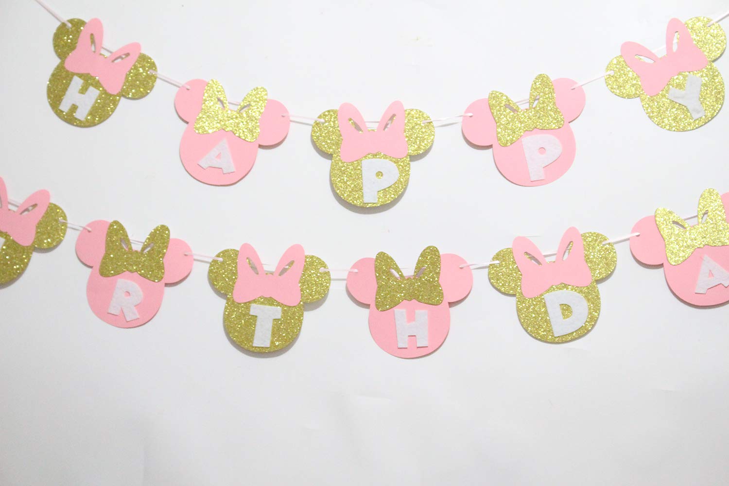 Pink and Gold Minnie Mouse Birthday Banner - Minnie Mouse Party Decorations, Happy Birthday Banner for Girls, Baby Shower & Birthday Party Supplies - Perfect for Disney Themed Parties, Kids Room Decor, and Special Celebrations