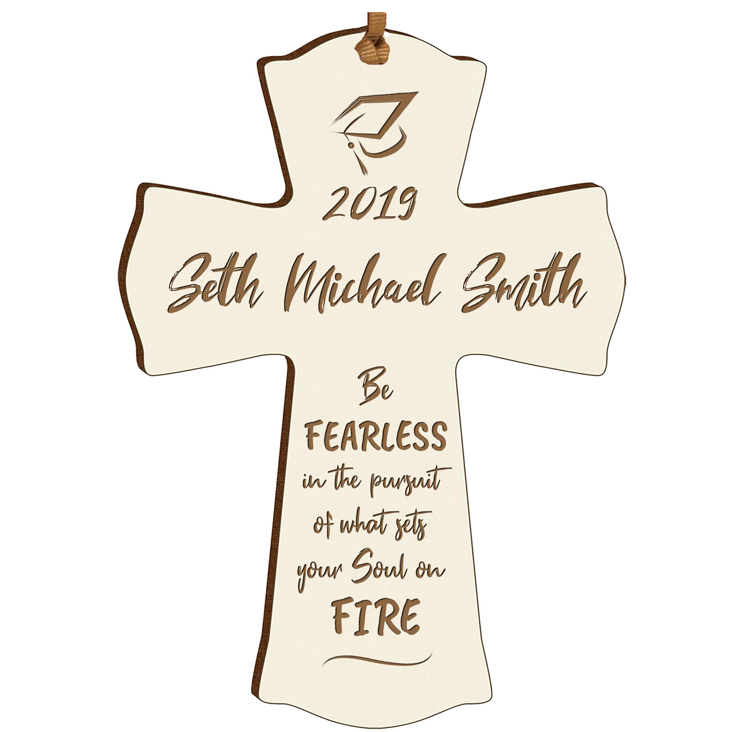 Personalized Graduation Cross Keepsake - 4x6 Inch 'Be Fearless' Engraved Wooden Gift for Graduates (Ivory) - Unique Graduation Present for Daughter, Son, Him & Her - Perfect for Graduation Party Decor, Christian Gifts & Memory Box Keepsakes