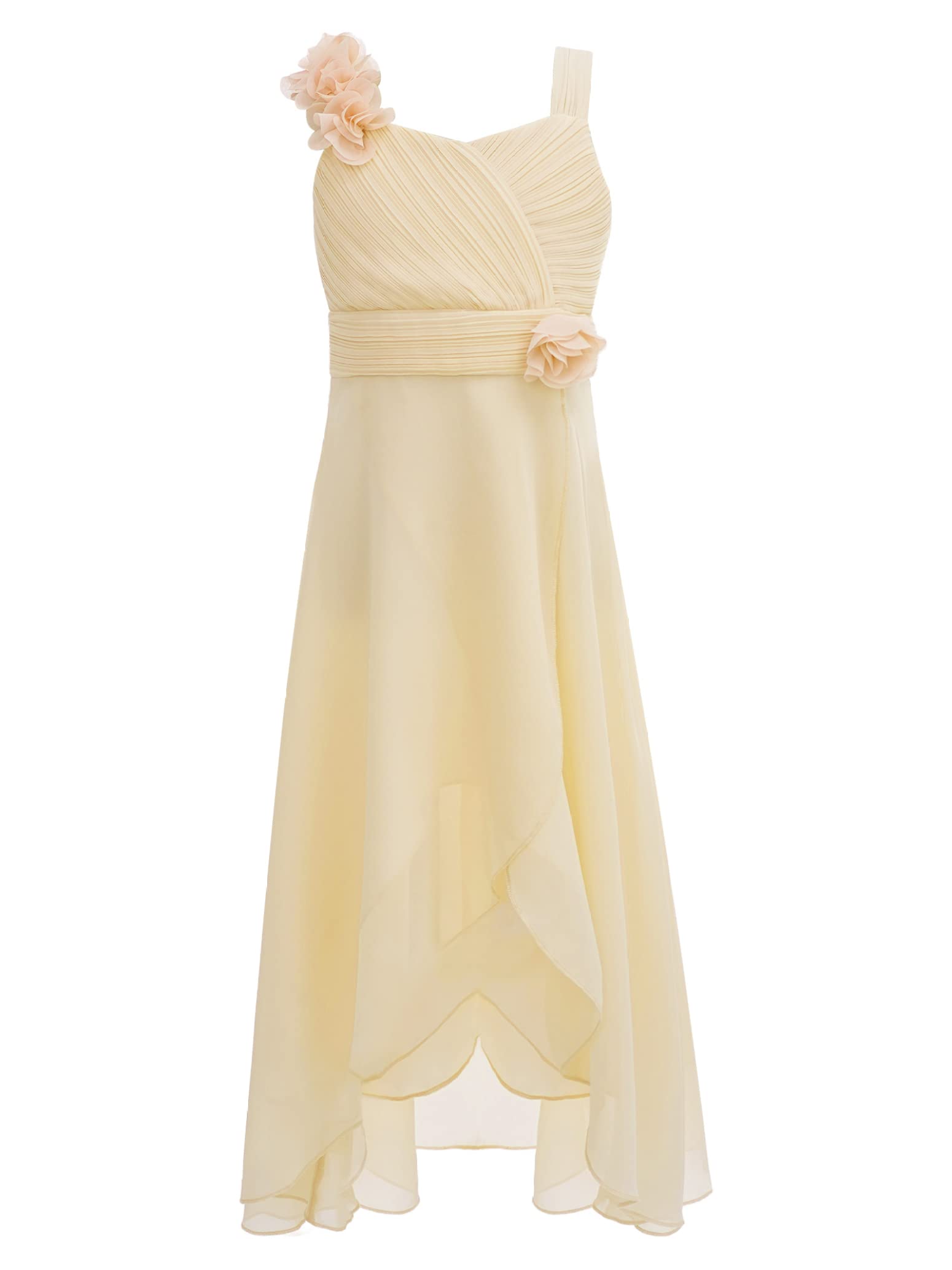 Girls Festive Chiffon Dress with 3D Applique - Elegant Wedding Birthday Party Ball Gown for Kids - Perfect for Special Occasions, Pageants, and Holiday Celebrations