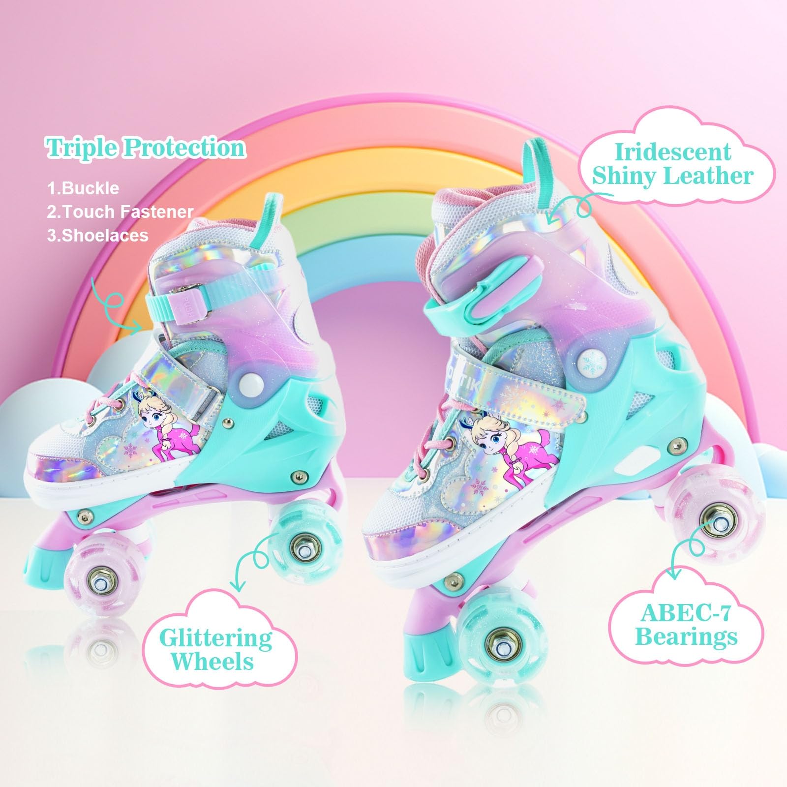 **Girls Adjustable Light Up Roller Skates with Luminous Wheels - Kids Inline Skates for Indoor & Outdoor Fun - Perfect for Birthday Gifts, Park Rides & Roller Rinks**