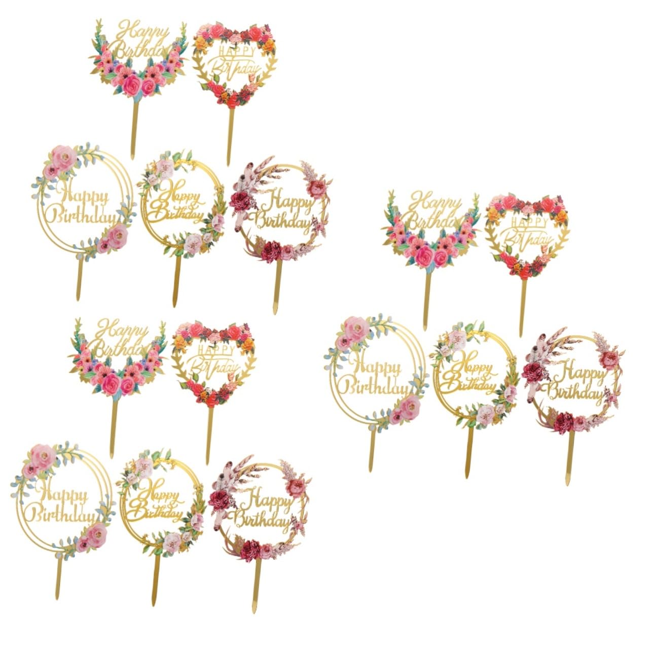 SAFIGLE 15 Pcs Acrylic Cake Toppers - Floral Cupcake Decorations for Birthday Parties, Baby Showers & Dessert Displays - Reusable Cake Picks for Wedding, Anniversary and Celebration Cakes