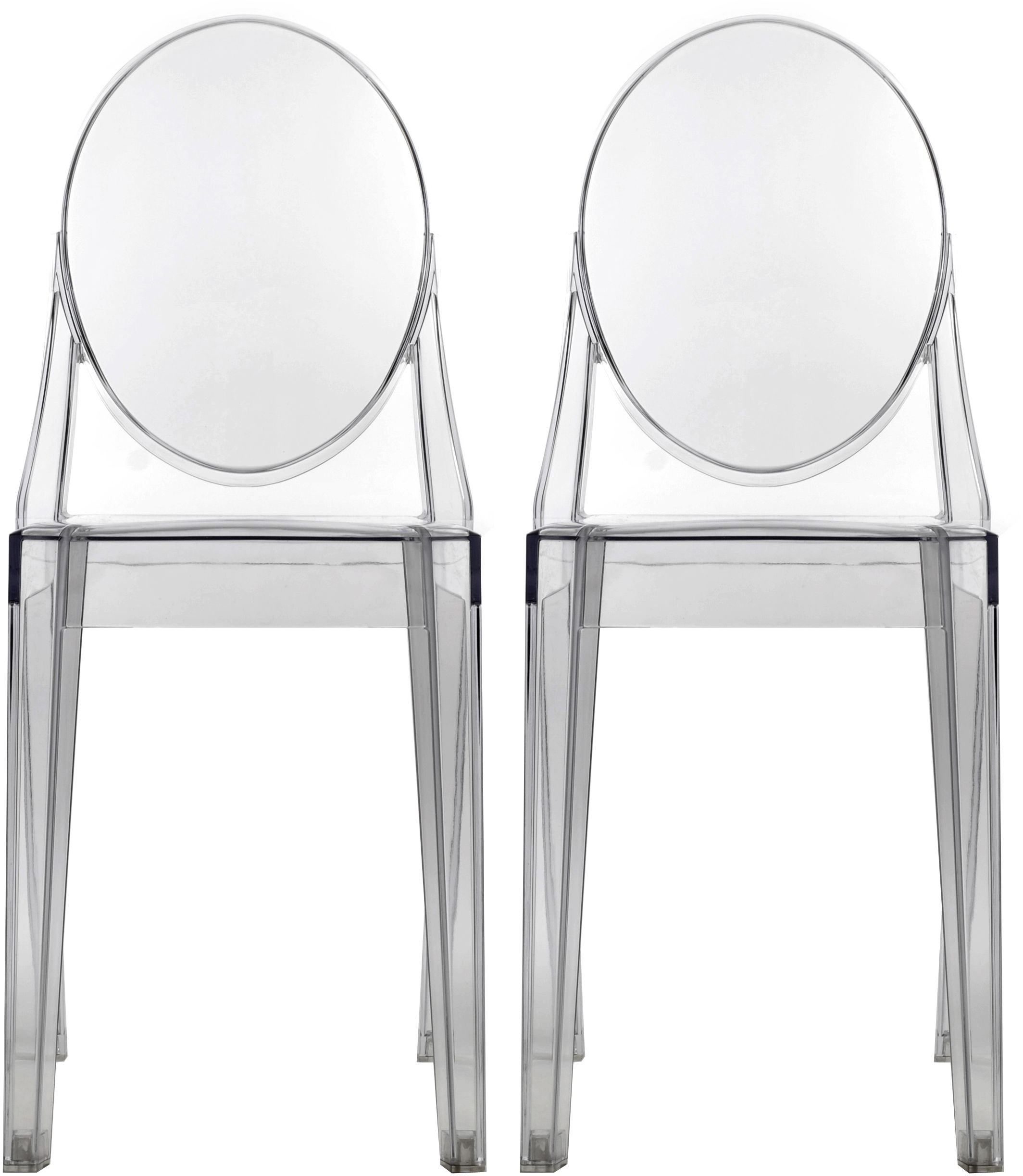 2-Pack Clear Victoria Style Ghost Side Chairs - Modern Armless Dining Room Chairs with Victorian Accent - Perfect for Dining Rooms, Lounges & Home Decor