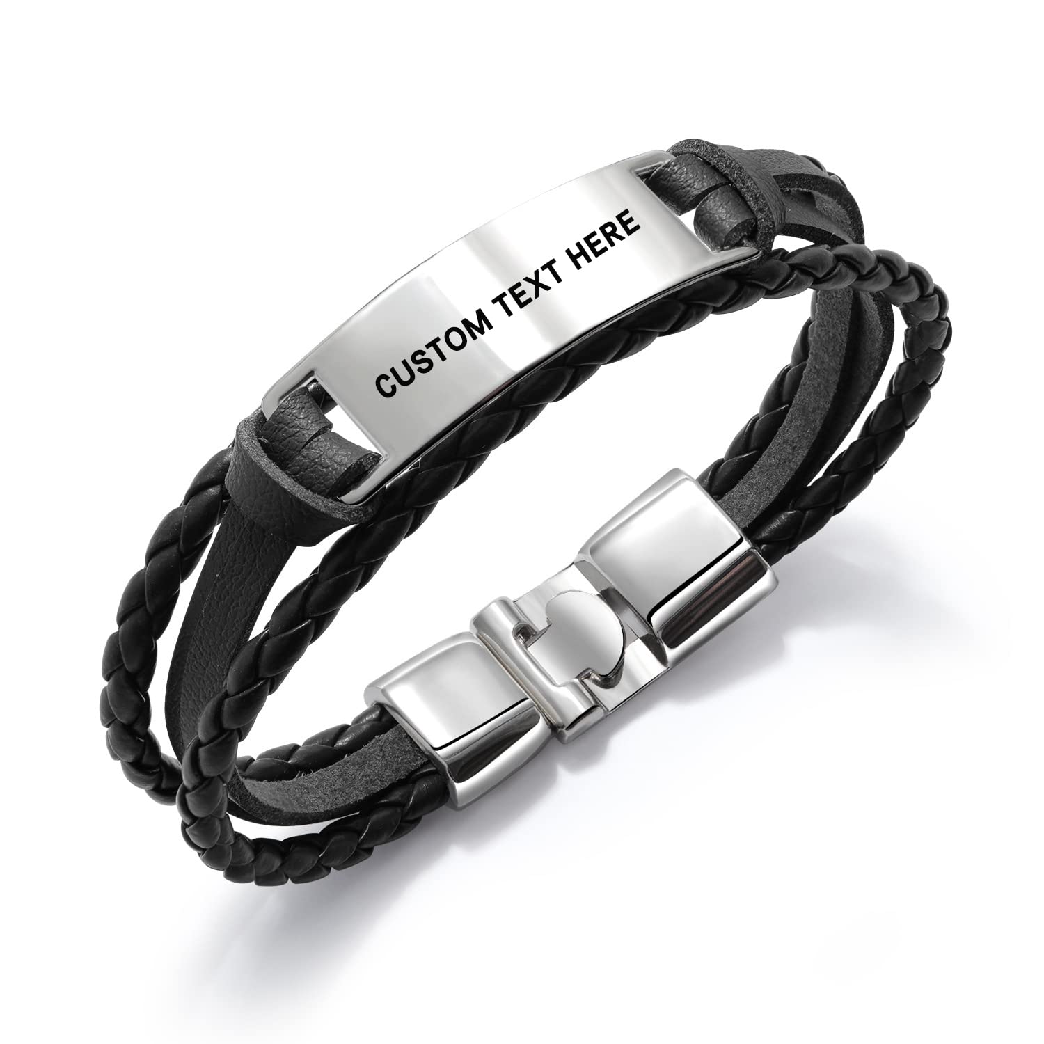Custom Stainless Steel & Leather Personalized Bracelet for Men & Women - Engraved 'To My Son' Mother's Gift - Trendy Couple, Family Matching Jewelry for Birthdays, Anniversaries & Special Occasions