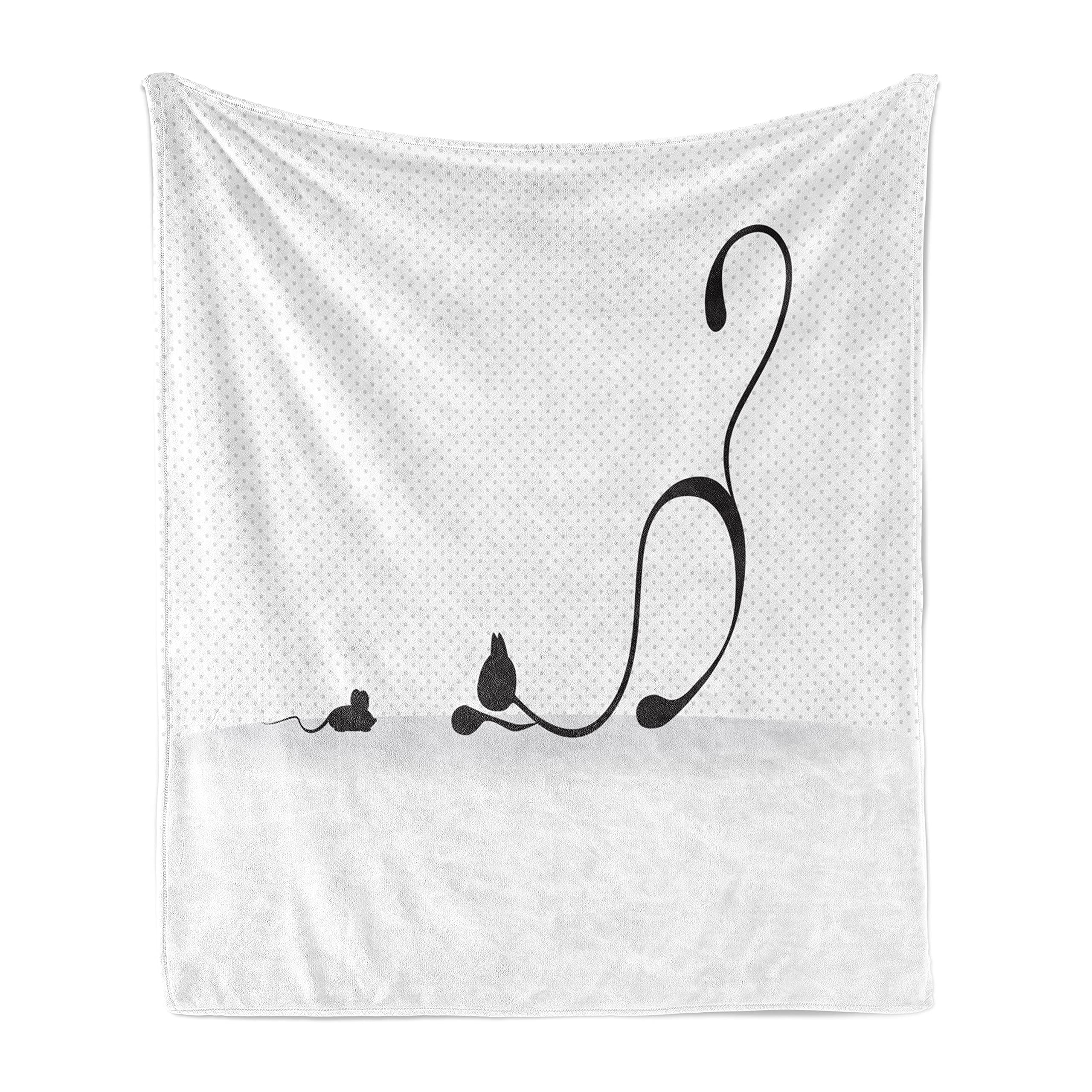 Ambesonne Flannel Fleece Cat and Mouse Throw Blanket - 70