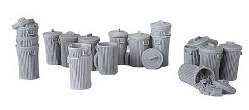 4022 O Scale Garbage Pail Assortment - Unpainted Model Train Accessories (18-Piece Set) for Railroad Scenery & Diorama Building