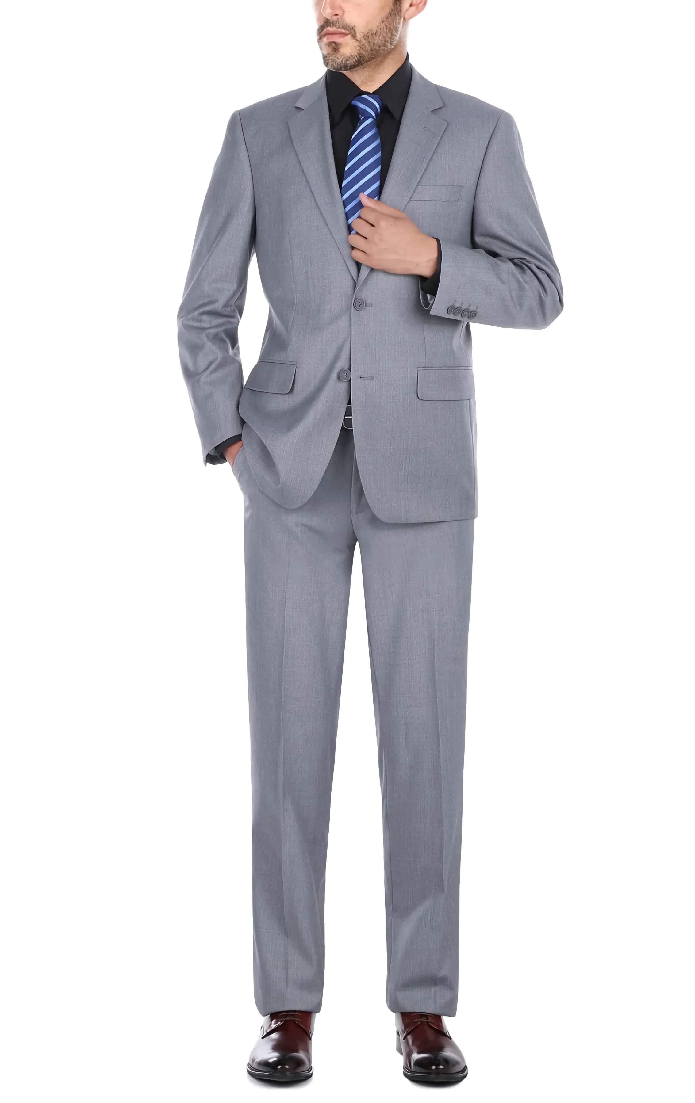 Vanderbilt Collection Classic 2-Piece Suit | 2-Button Regular Fit Gray Business Suit for Men | Perfect for Office, Weddings & Formal Events