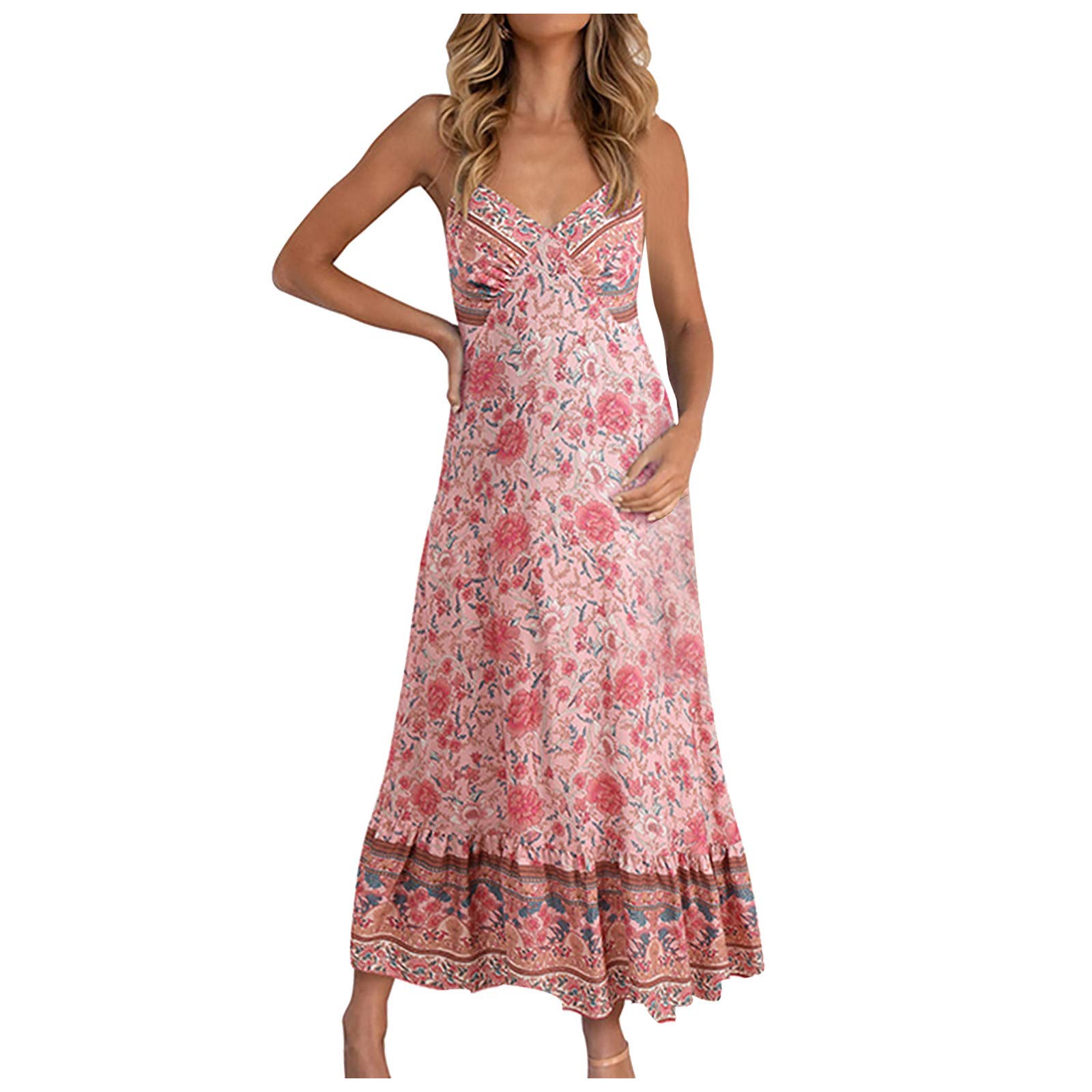 Boho Floral Print Sleeveless Sundress for Women - Bohemian Summer Casual Dress in Purple - Perfect for Beach Vacations, Music Festivals & Outdoor Parties