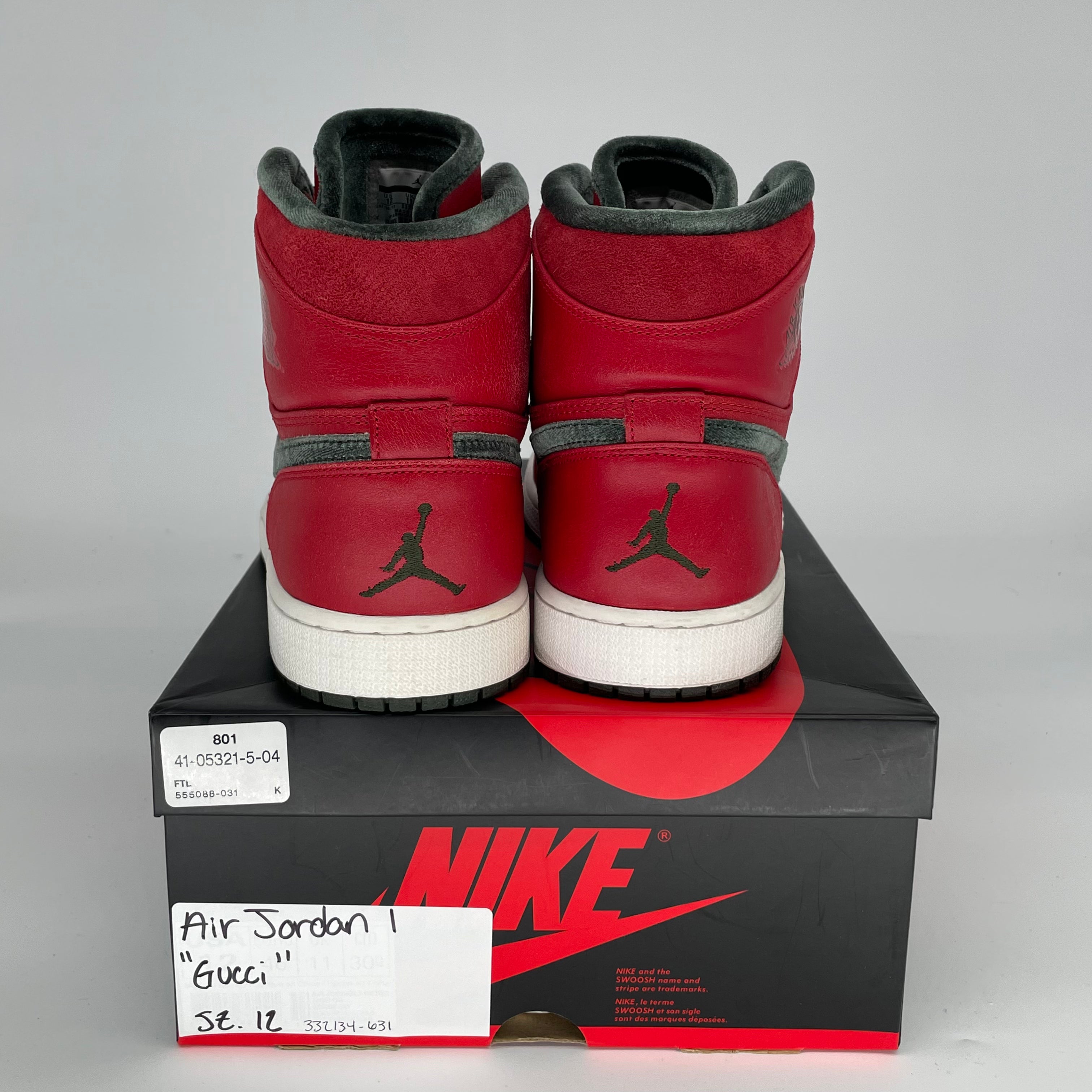 Original: AIR JORDAN 1 GUCCI SIZE 12 332134 631   Optimized: Authentic Air Jordan 1 x Gucci Collaboration Sneakers - Men's Size 12 (332134-631) - Limited Edition Luxury Basketball Shoes for Collectors & Streetwear Fashion