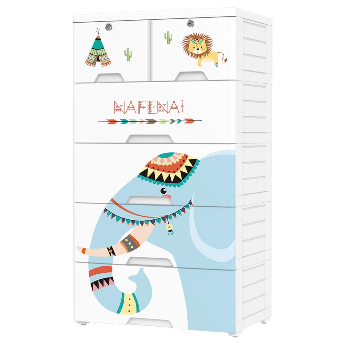 6-Drawer Plastic Storage Dresser Organizer for Clothes, Toys & Bedroom - White with 2 Lockers | Perfect for Kids Room, Playroom & Closet Organization