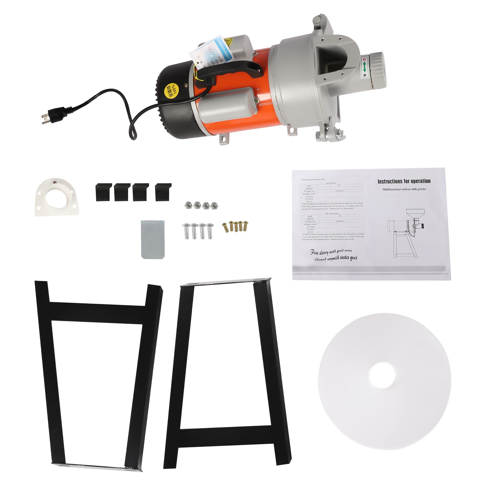 2200W Commercial Electric Grain Mill Grinder - Wet/Dry Grinding for Rice, Corn, Coffee - 110V Heavy Duty Feed Mill Machine with Funnel (Orange) - Perfect for Bakeries, Restaurants & Home Kitchens