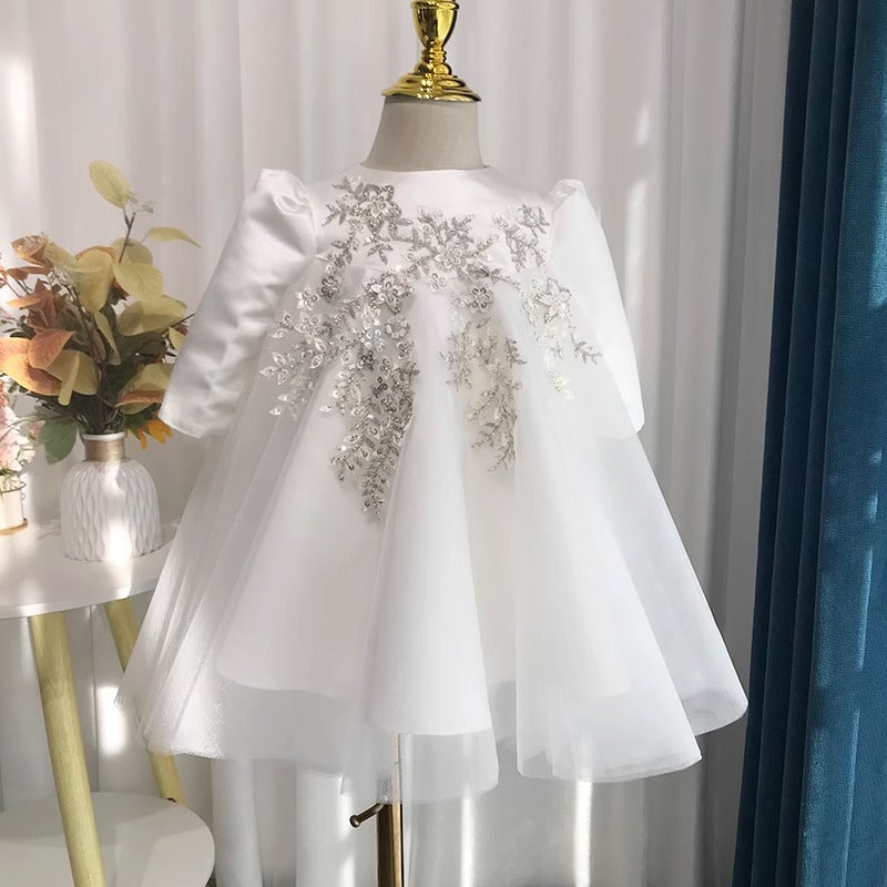 Elegant White Sequin Princess Dress for Baby Girls - Toddler Pageant Dresses for Special Occasions, Birthday Parties & Photo Shoots
