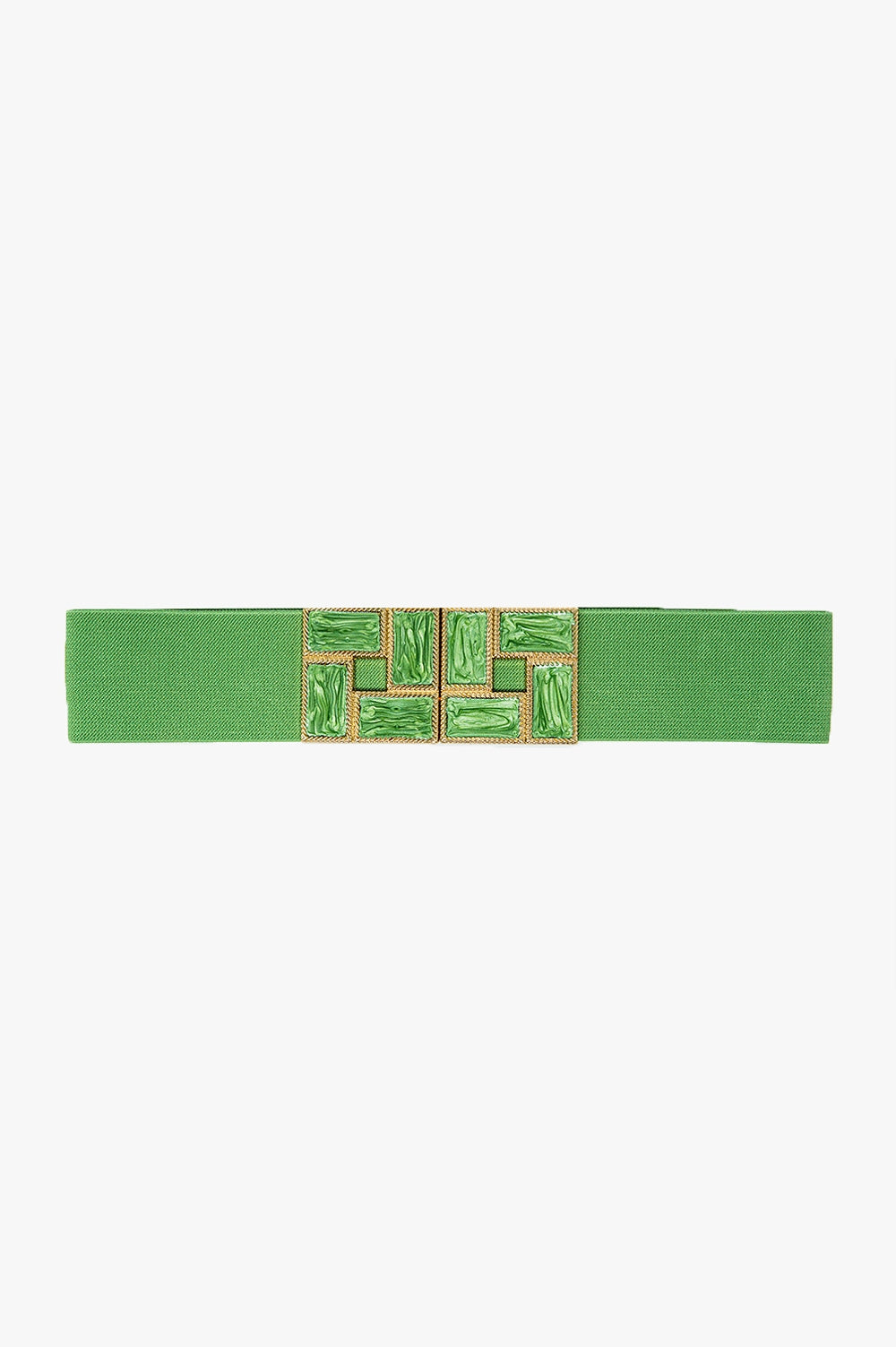 Elastic Green Belt with Square Buckles - Stylish & Adjustable Waistband for Women's Fashion, Casual & Office Wear