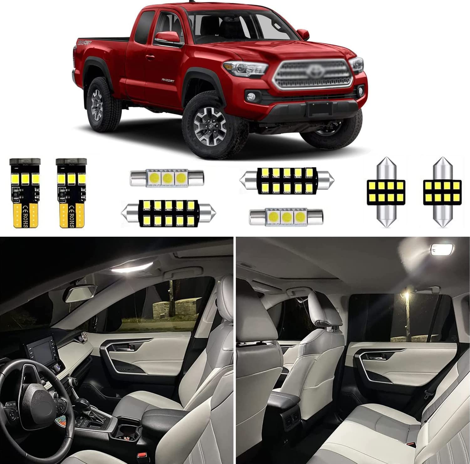 2005-2021 Toyota Tacoma Interior LED Light Kit - 6000K Super Bright White LED Bulbs with Installation Tool | Upgrade Cabin Lighting for Night Driving & Off-Road Adventures