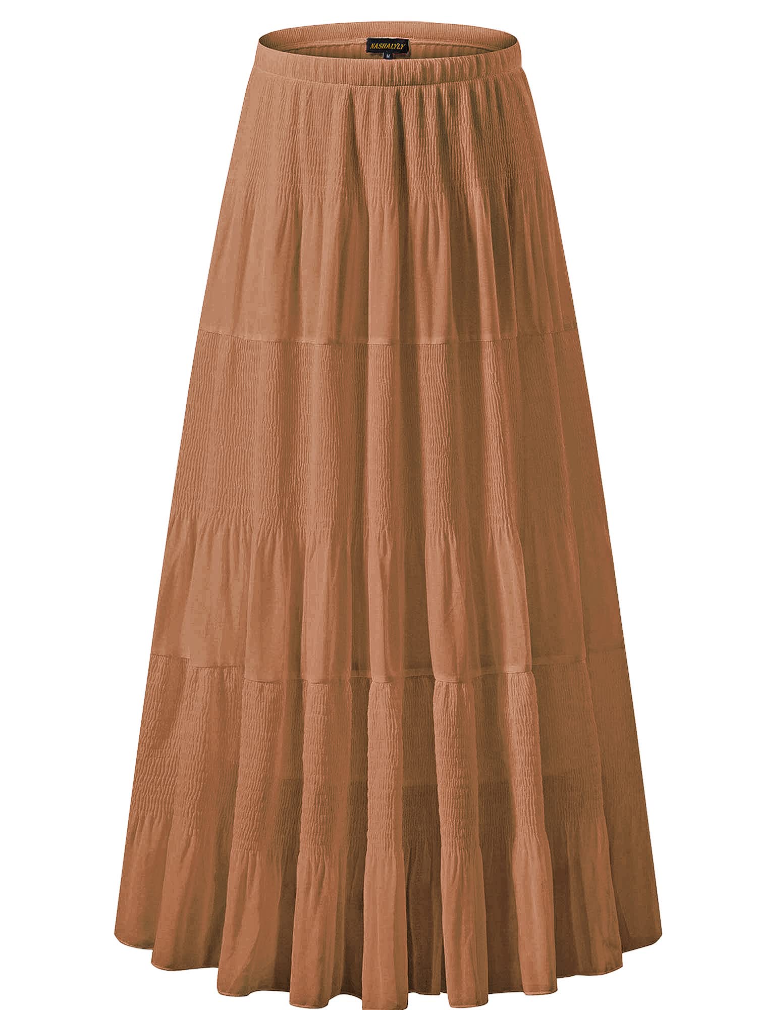 NASHALYLY Women's Chiffon Elastic High Waist Pleated A-Line Flared Maxi Skirt - Elegant Summer Beach Party & Wedding Guest Dress