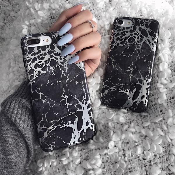 Black Marble Silver Chrome iPhone Case - Elegant & Durable Protective Cover for iPhone - Perfect for Work, Travel, and Everyday Use