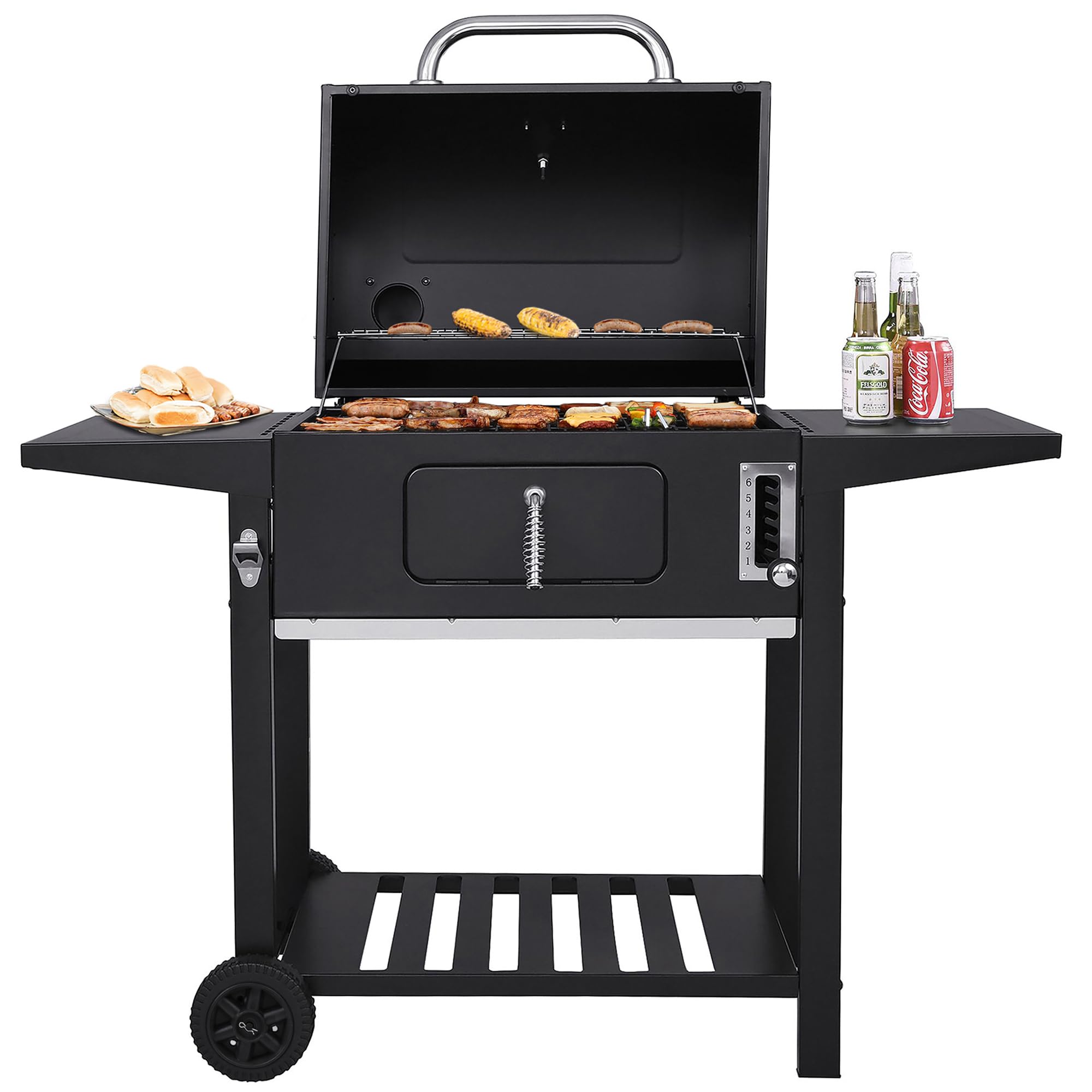 Royal Gourmet 24 Inch Charcoal BBQ Grill - 587 Sq. In. Cooking Area with Side Tables | Outdoor Barbecue Grill for Backyard, Picnic & Camping | Heavy-Duty Black Grill for Patio, Tailgating & Family Gatherings