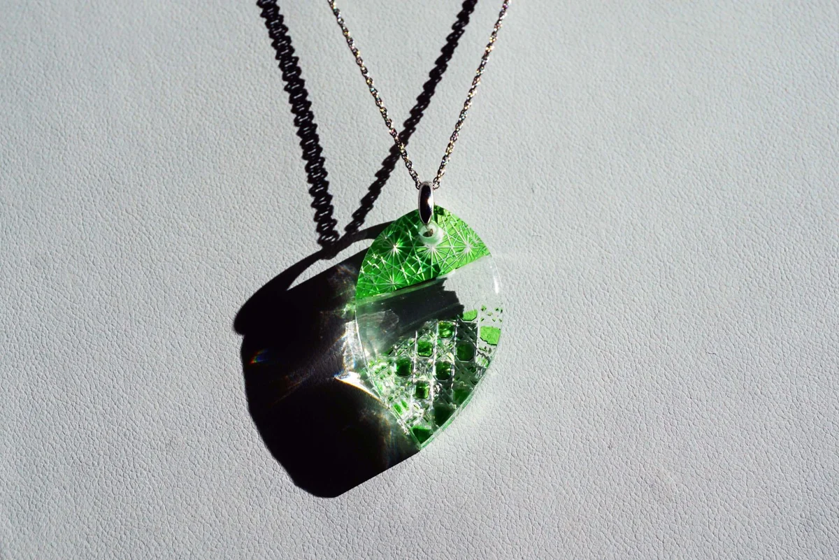 Kiriko Glass Pendant Necklace - Handcrafted Japanese Jewelry in Emerald Green | Perfect for Women's Fashion, Gift Giving & Special Occasions