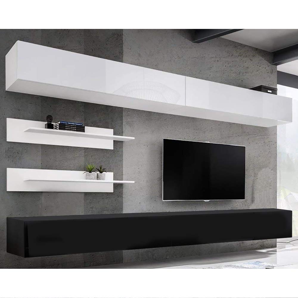 Modern Floating TV Stand with Storage & LED Lights - Wall-Mounted Entertainment Center for Living Room & Bedroom - White/Black TV Console with Shelves - Perfect for Small Spaces & Home Theater Setup