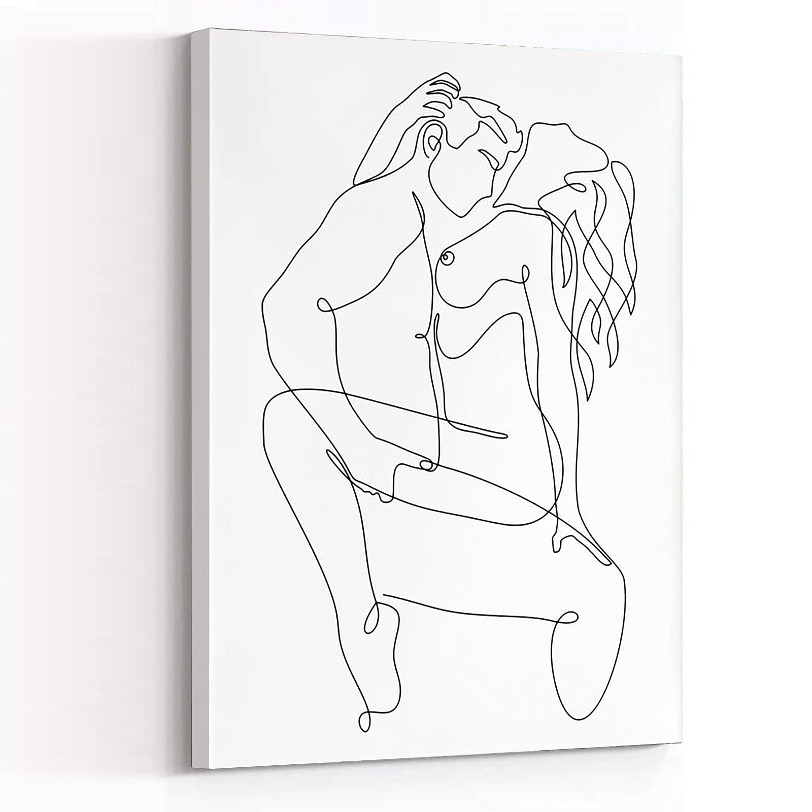 Naked Couple One Line Art - Minimalist Erotic Wall Decor for Bedroom, 8''x12'' Framed Modern Love Drawing - Perfect for Couples' Bedroom, Romantic Gift & Boho Home Decor