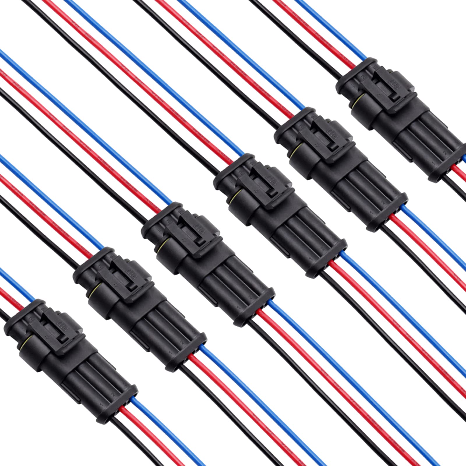 3 Pin Waterproof Electrical Connector Kit (6 Pack) - 18 AWG Automotive Wire Connectors for Motorcycle, Car, Boat - Secure Plug-in Connection for Harsh Weather & Marine Environments