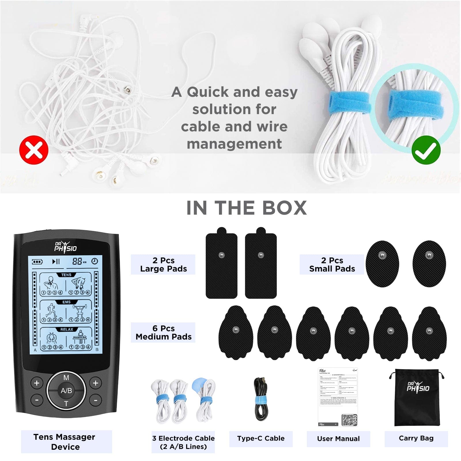 Dr Physio USA TENStar TENS EMS Massager Machine - Rechargeable Dual Channel Pulse Stimulator for Muscle Pain Relief & Relaxation | Portable Nerve Stimulation Device for Physical Therapy, Home & Gym Use