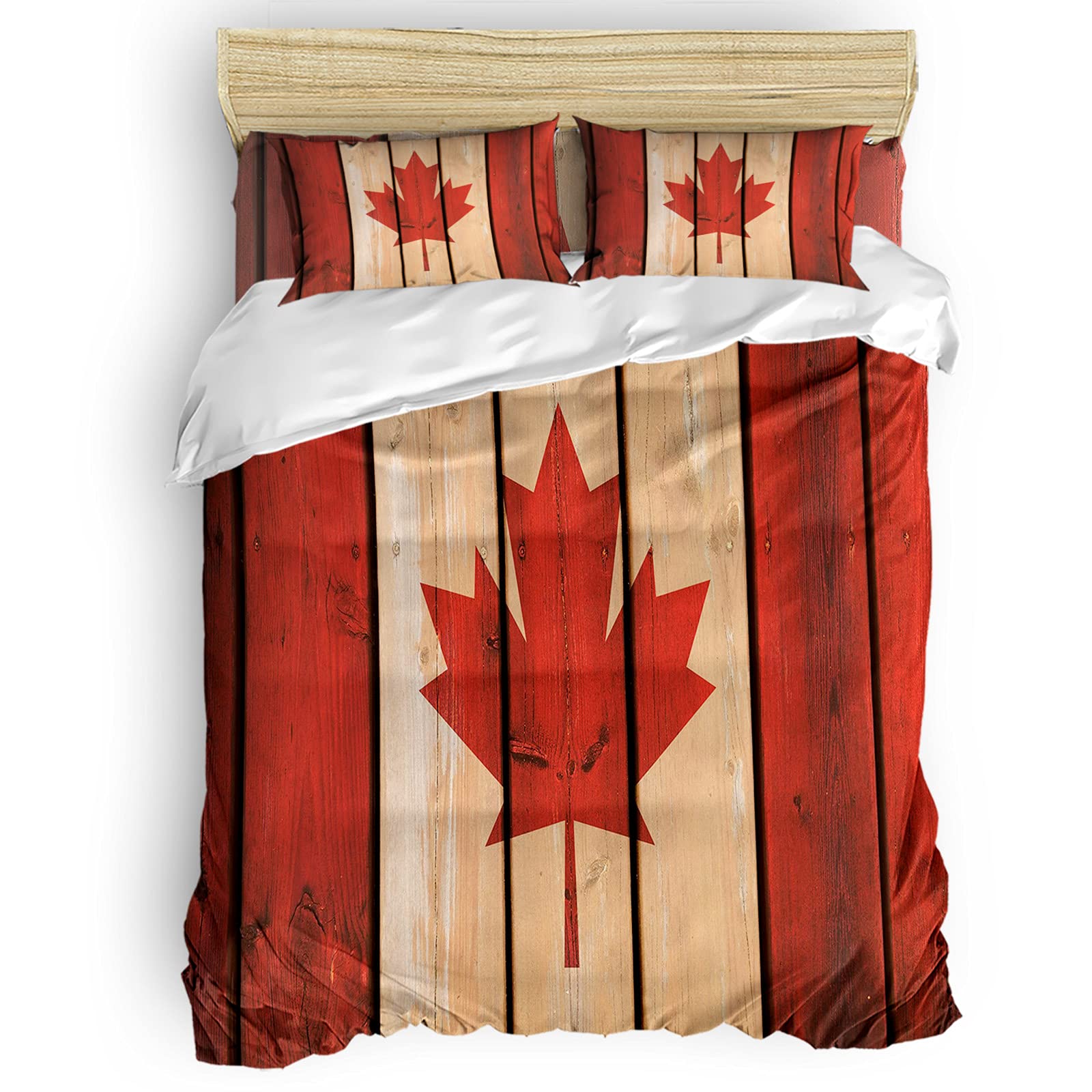 Canada Flag Duvet Cover Set - 4 Pcs King Bedding for Patriotic Decor