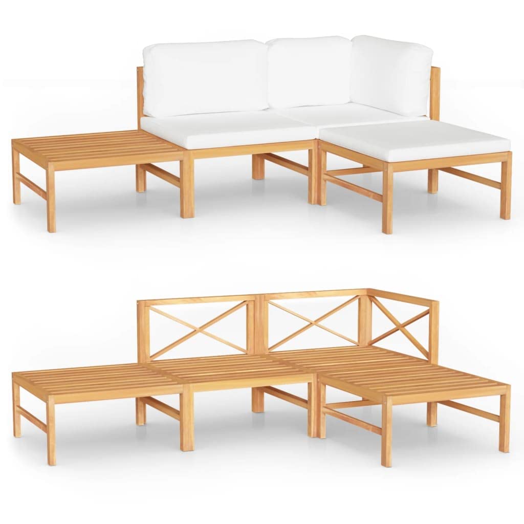 vidaXL 5-Piece Patio Lounge Set - Outdoor Sectional Sofa with Cream Cushions, Retro Style Teak Wood Furniture for Garden, Poolside & Backyard Relaxation